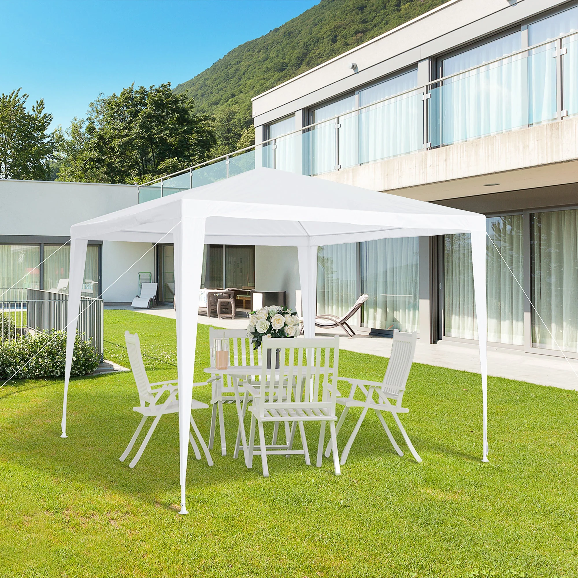 2.7m x 2.7m Garden Gazebo Marquee Party Tent Wedding Canopy OutdoorWhite - Image 9