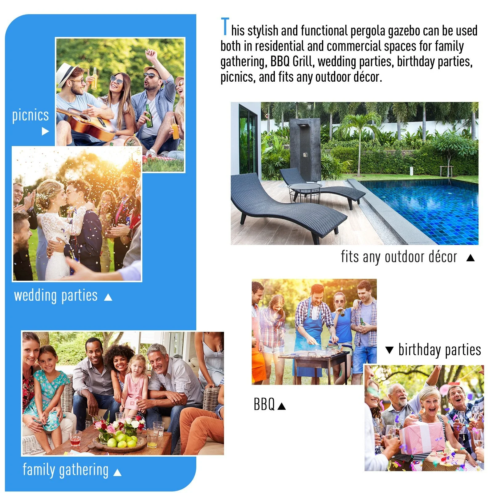 2.8 x 3M Metal Pergola Gazebo Patio Sun Shade Shelter Retractable Canopy Marquee Party BBQ Tent - Image 4