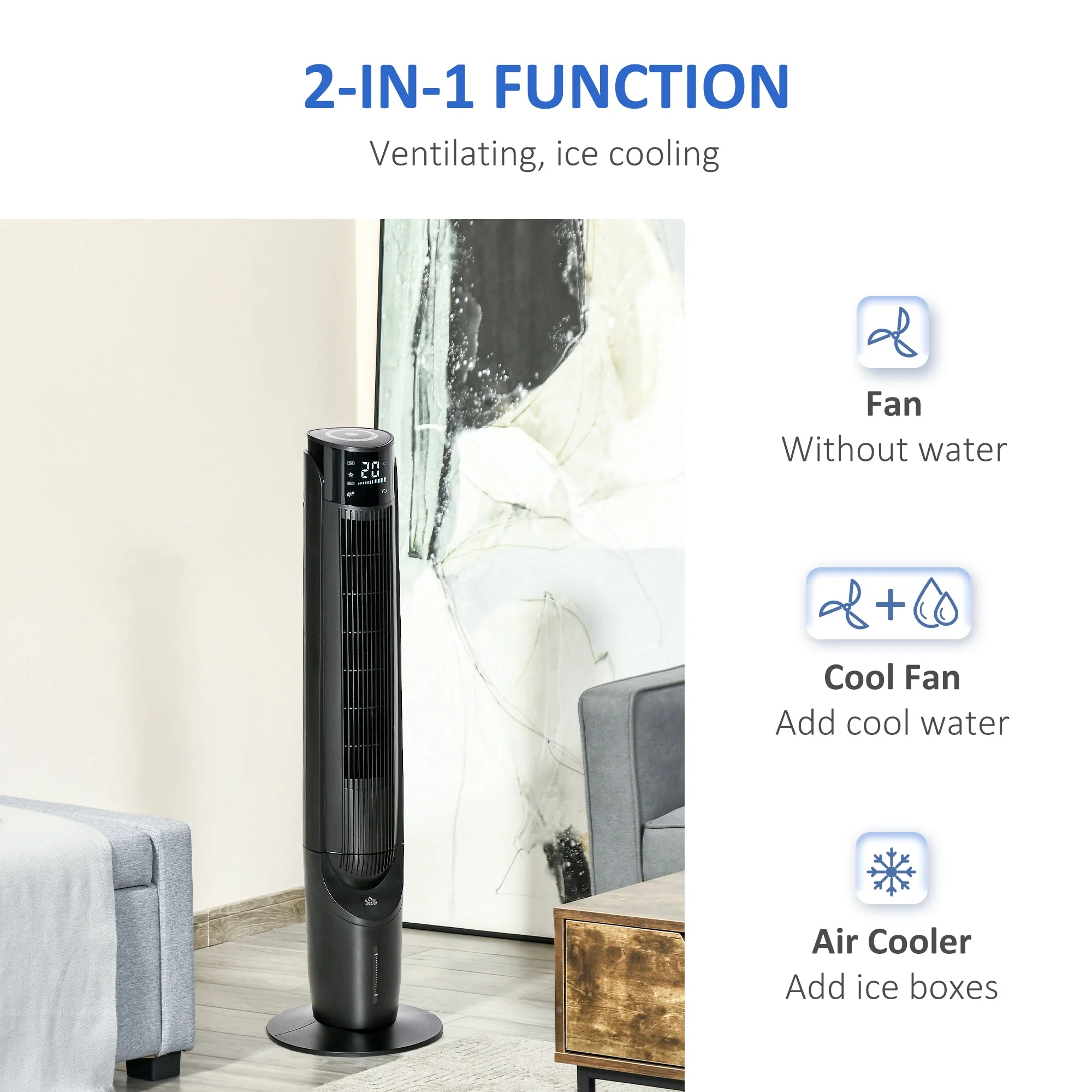 2.8L Oscillating Three Speed Air Cooler With Timer & Remote Control Black & White - Image 5