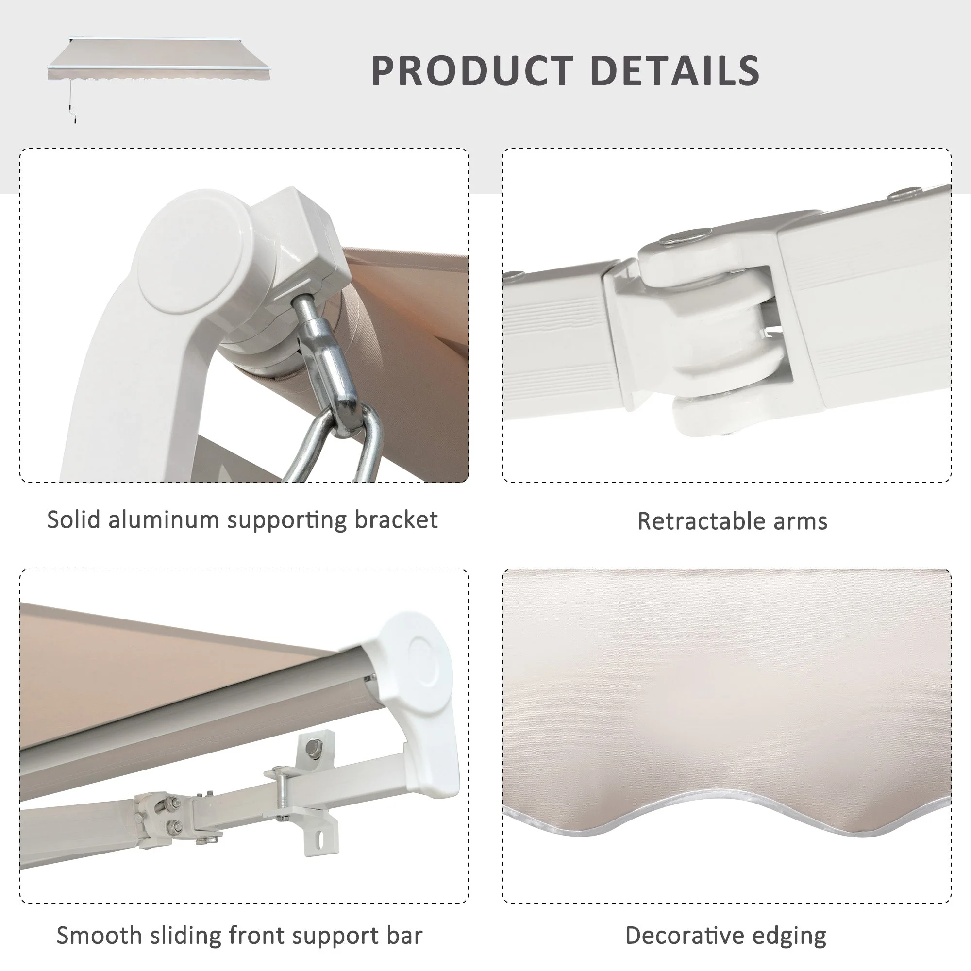 2.95Lx2.5M Retractable Manual/Electric Awning-Cream White/White - Image 6