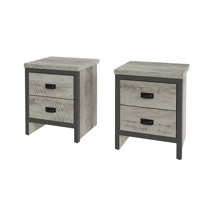 2 Boston Bedside Tables Grey 2 Drawers - Image 2