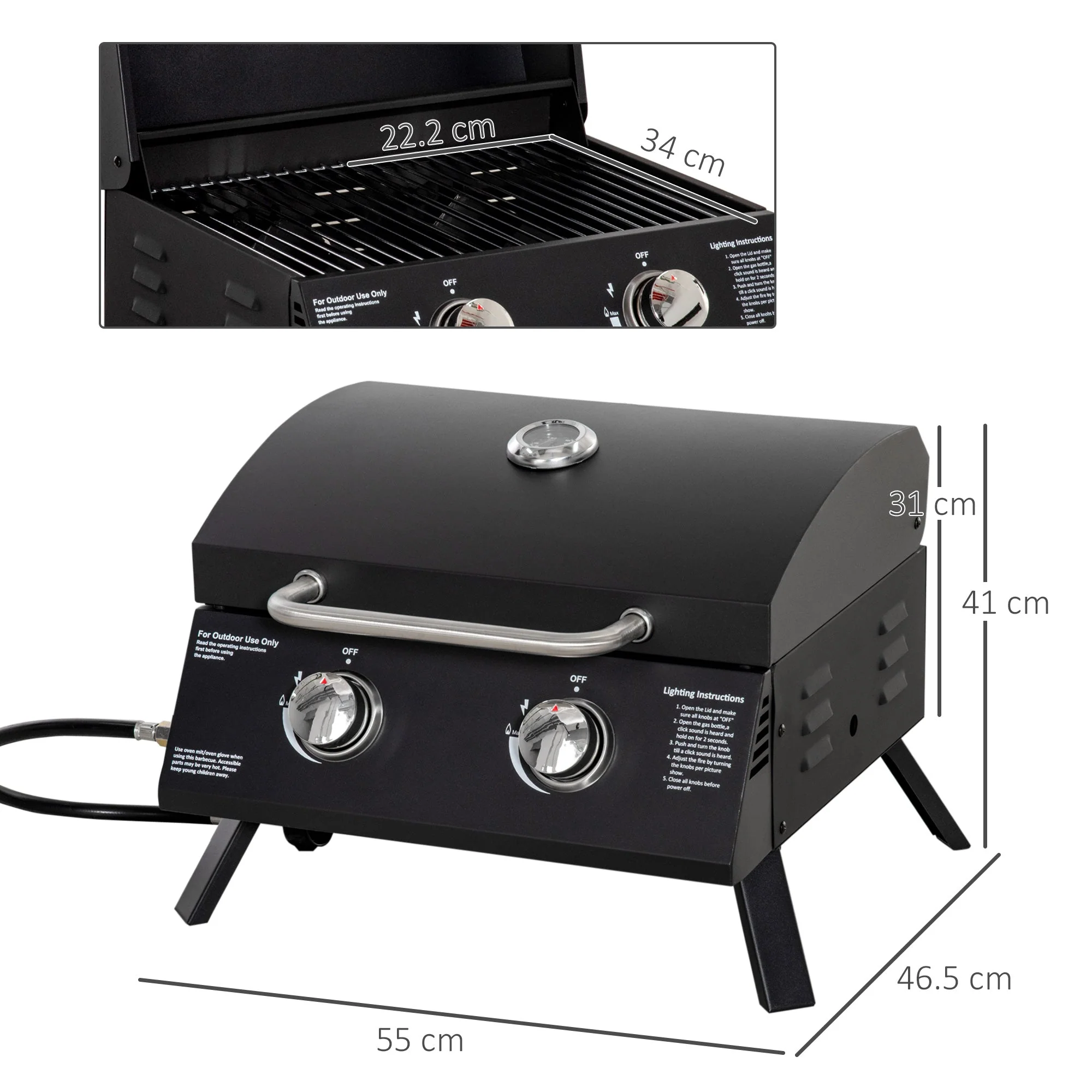 2 Burner Gas BBQ Grill Outdoor Portable Folding Tabletop Barbecue w/ Lid - Image 3