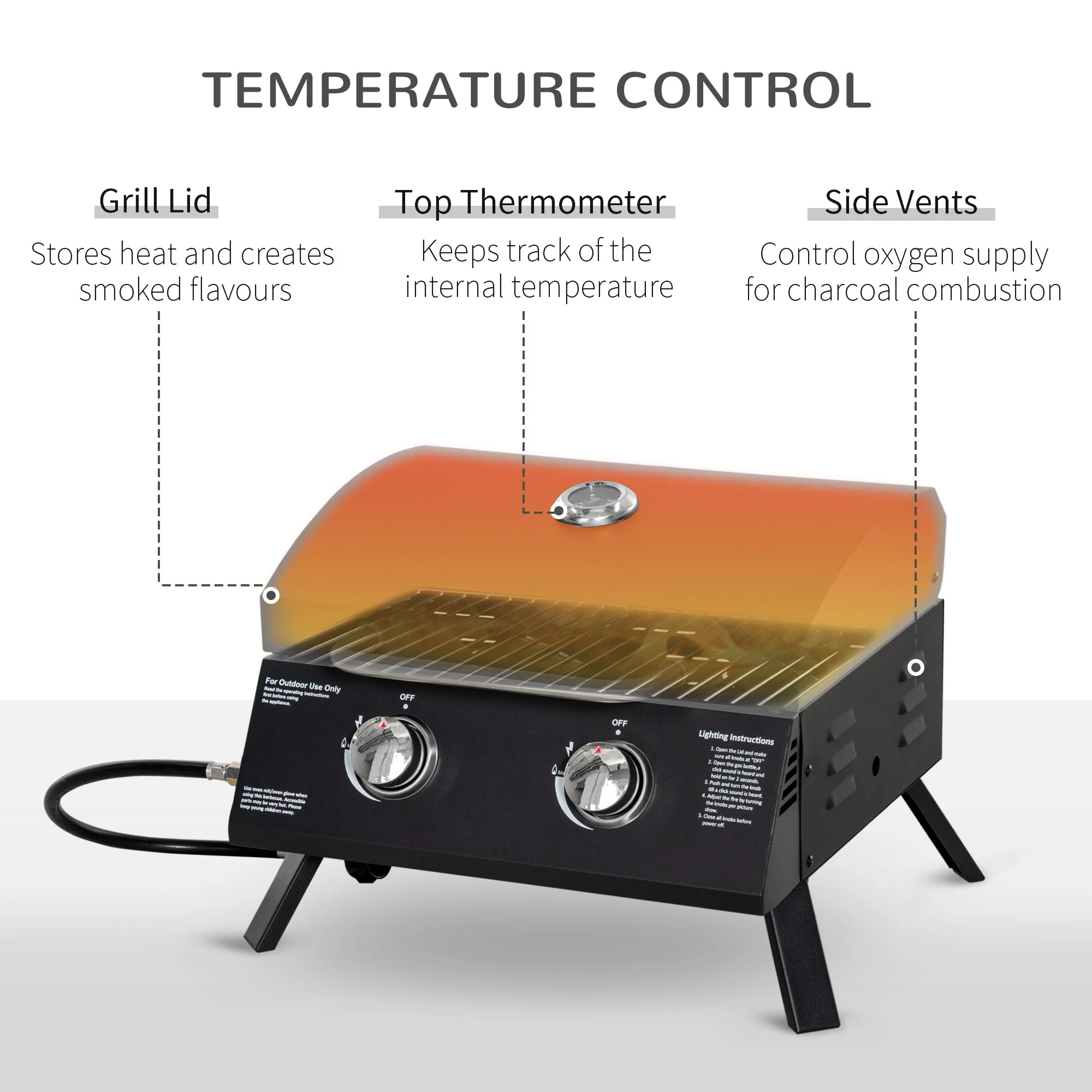 2 Burner Gas BBQ Grill Outdoor Portable Folding Tabletop Barbecue w/ Lid - Image 4