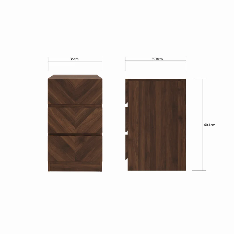 2 Catania Slim Bedside Tables Dark Brown 3 Drawers - Image 7