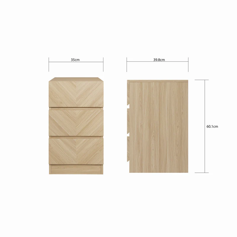 2 Catania Slim Bedside Tables Light Brown 3 Drawers - Image 7