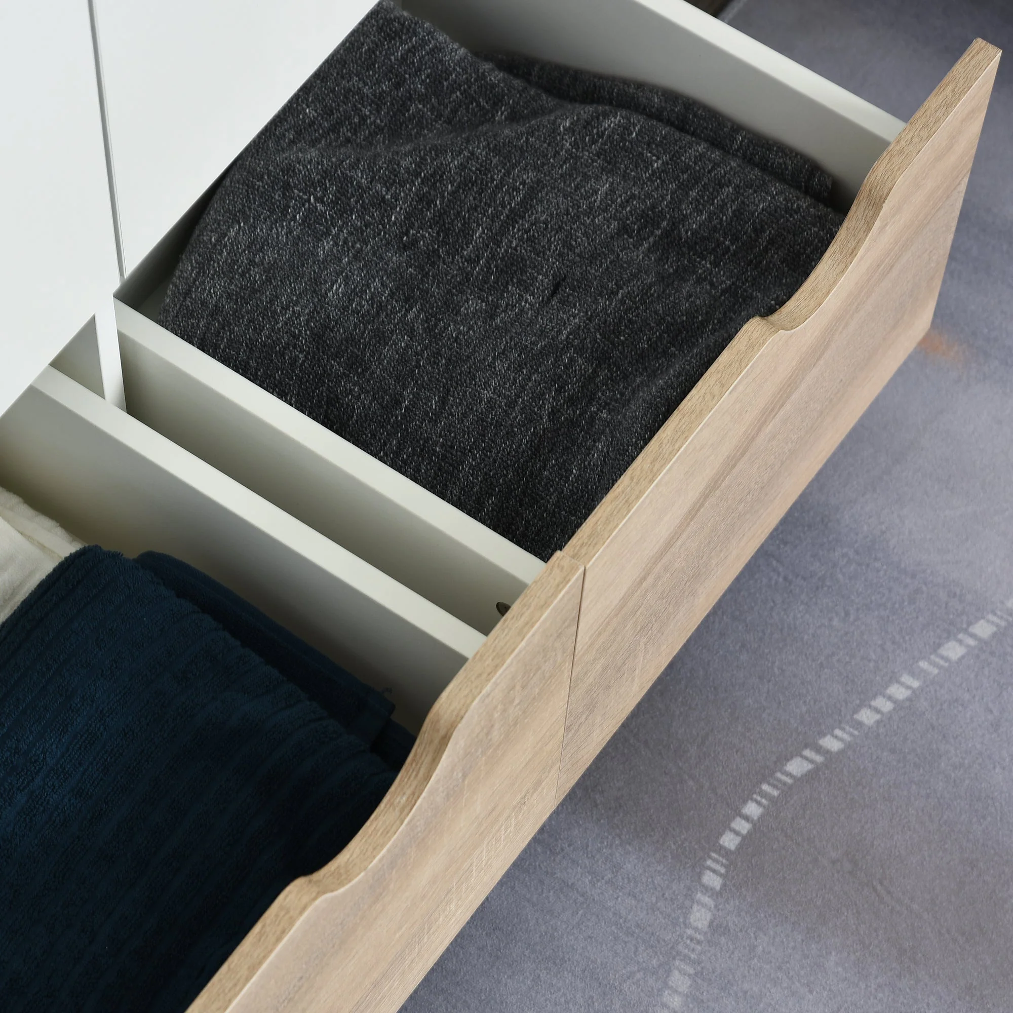 2-Door Clothes Wardrobe w/ Rail Shelf 2 Drawers Wood Feet Elegant Home Storage Organisation Furniture Dresses Coats Blankets Shoes White - Image 4
