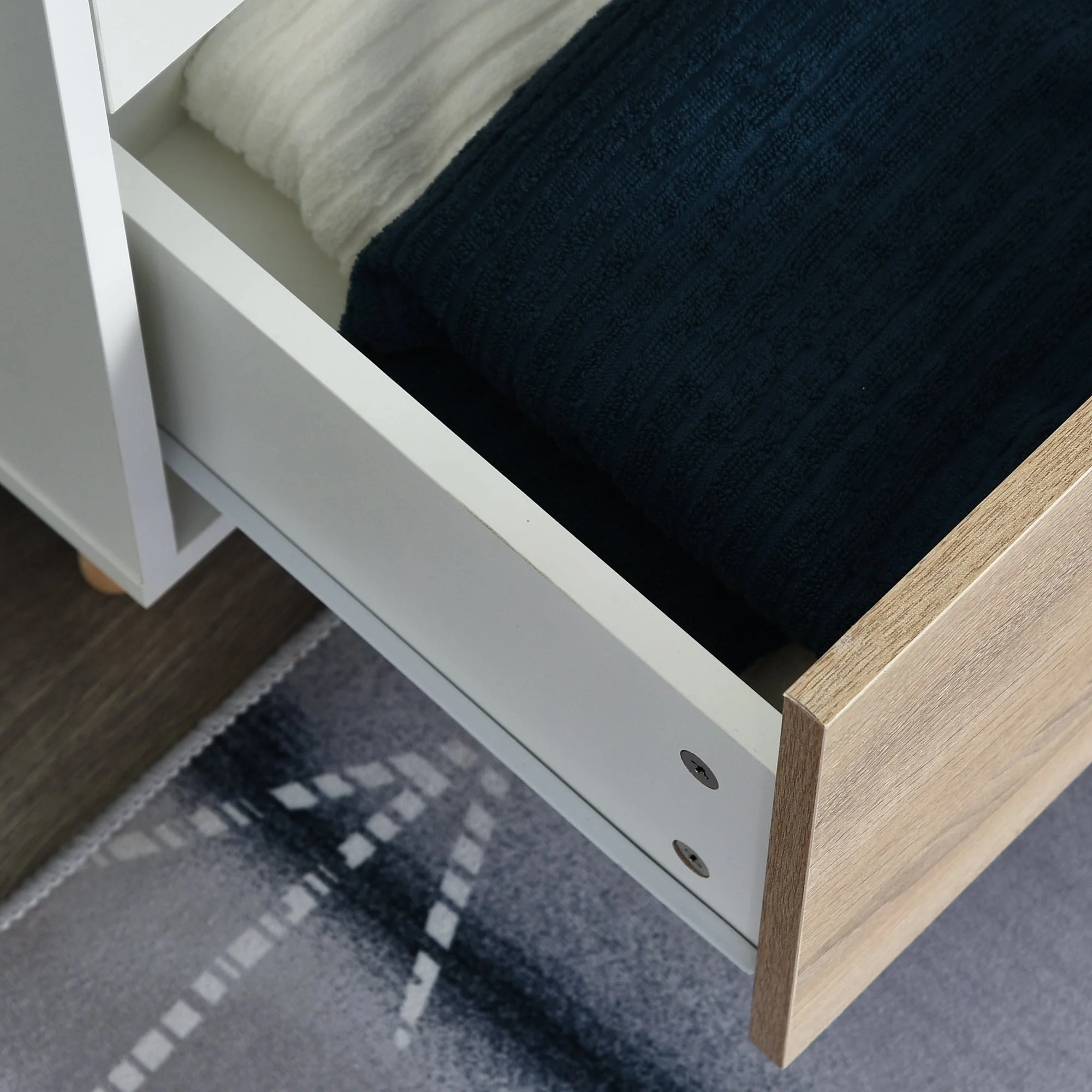2-Door Clothes Wardrobe w/ Rail Shelf 2 Drawers Wood Feet Elegant Home Storage Organisation Furniture Dresses Coats Blankets Shoes White - Image 7