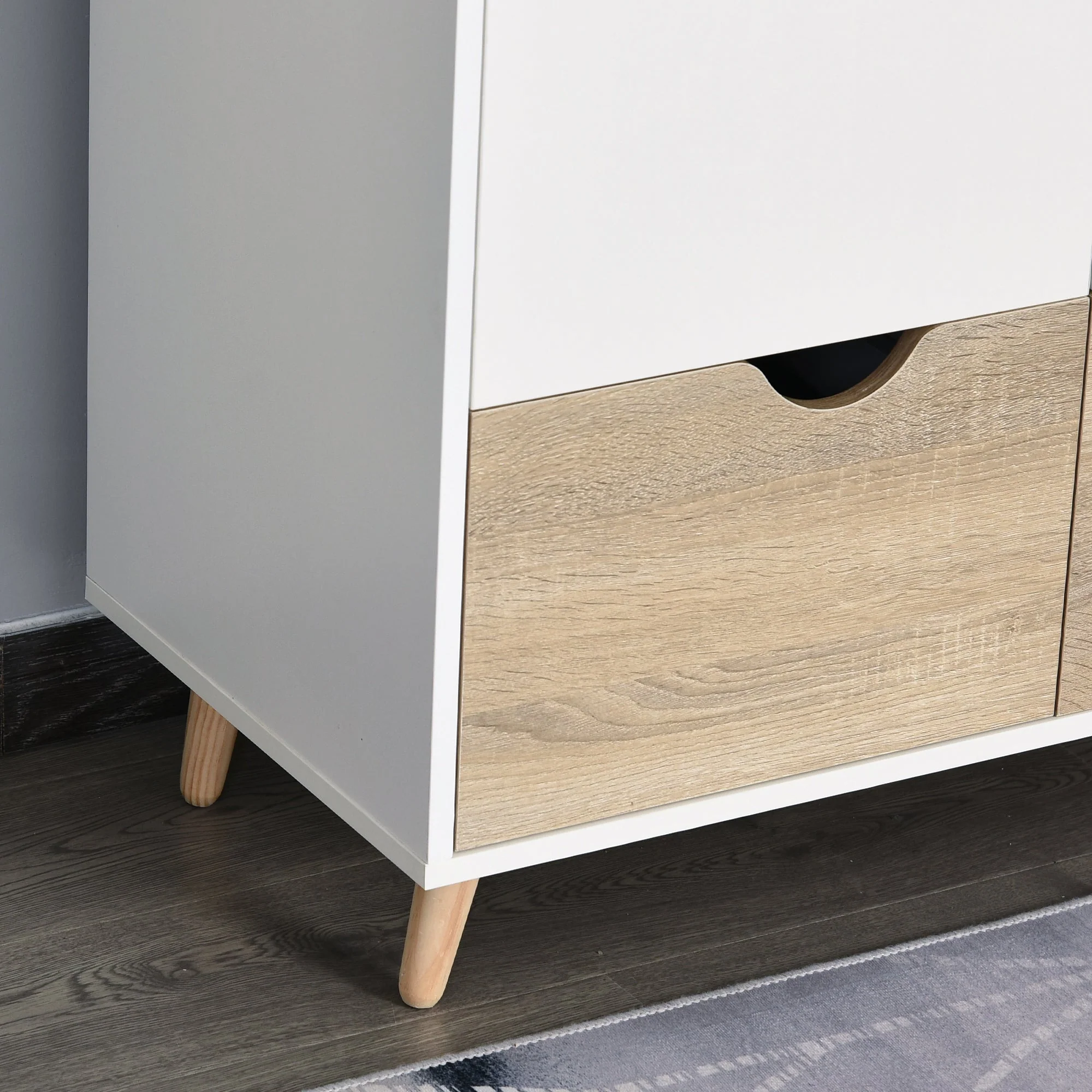 2-Door Clothes Wardrobe w/ Rail Shelf 2 Drawers Wood Feet Elegant Home Storage Organisation Furniture Dresses Coats Blankets Shoes White - Image 8