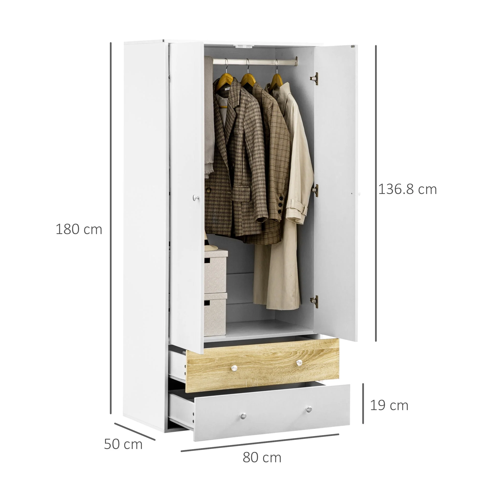2-Door Wardrobe with 2 Drawers - Image 3