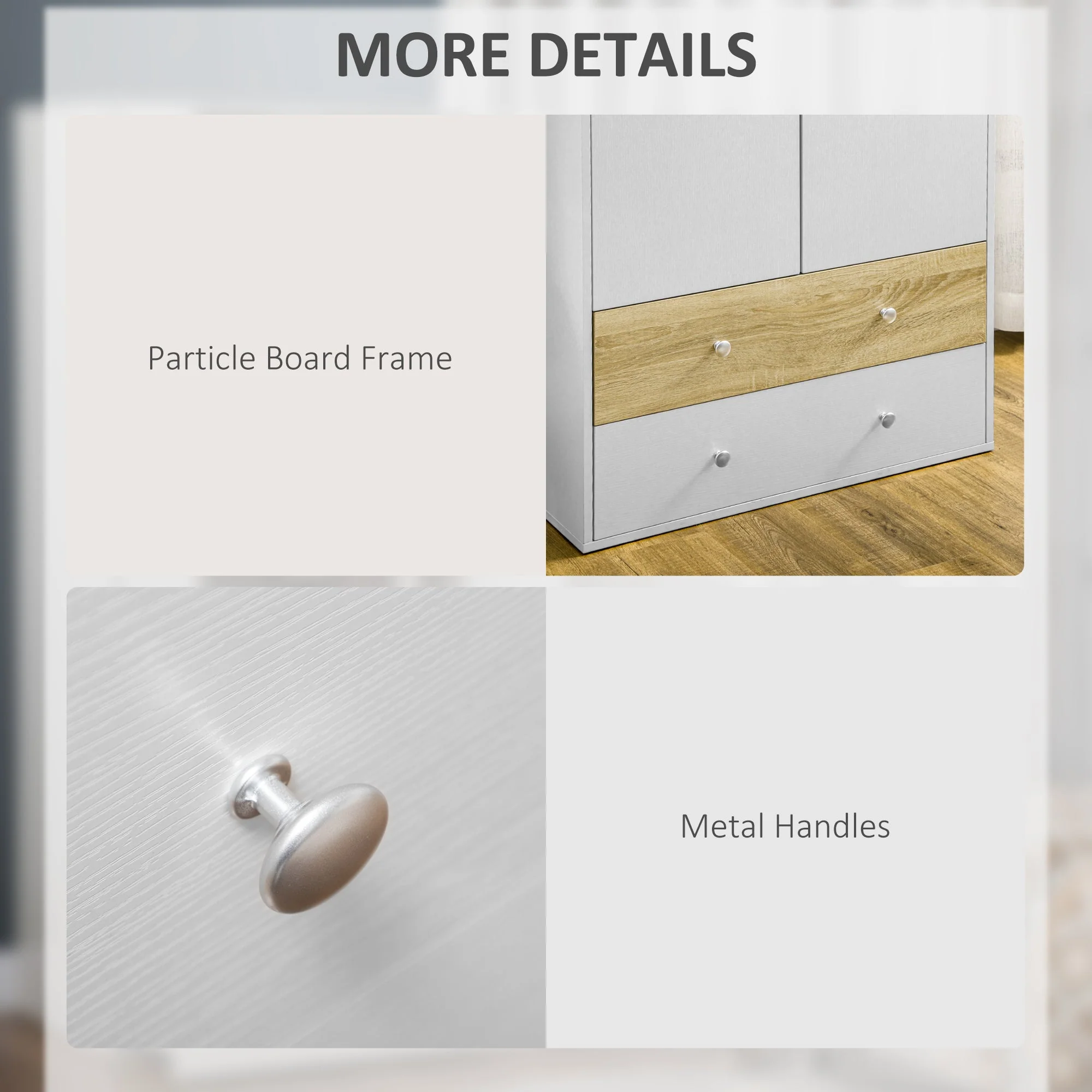 2-Door Wardrobe with 2 Drawers - Image 6