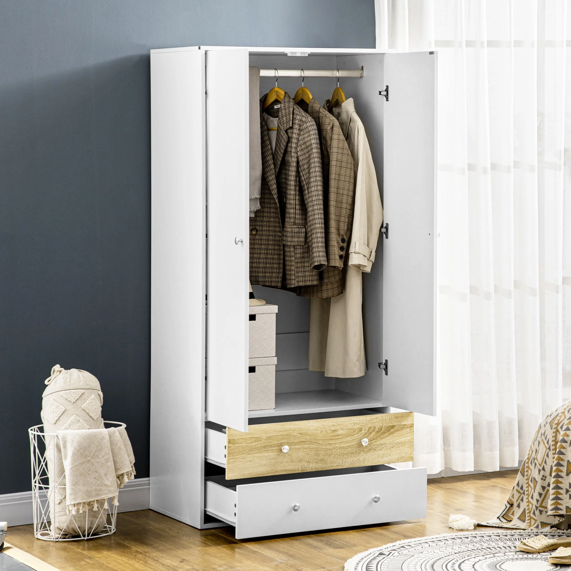 2-Door Wardrobe with 2 Drawers - Image 7