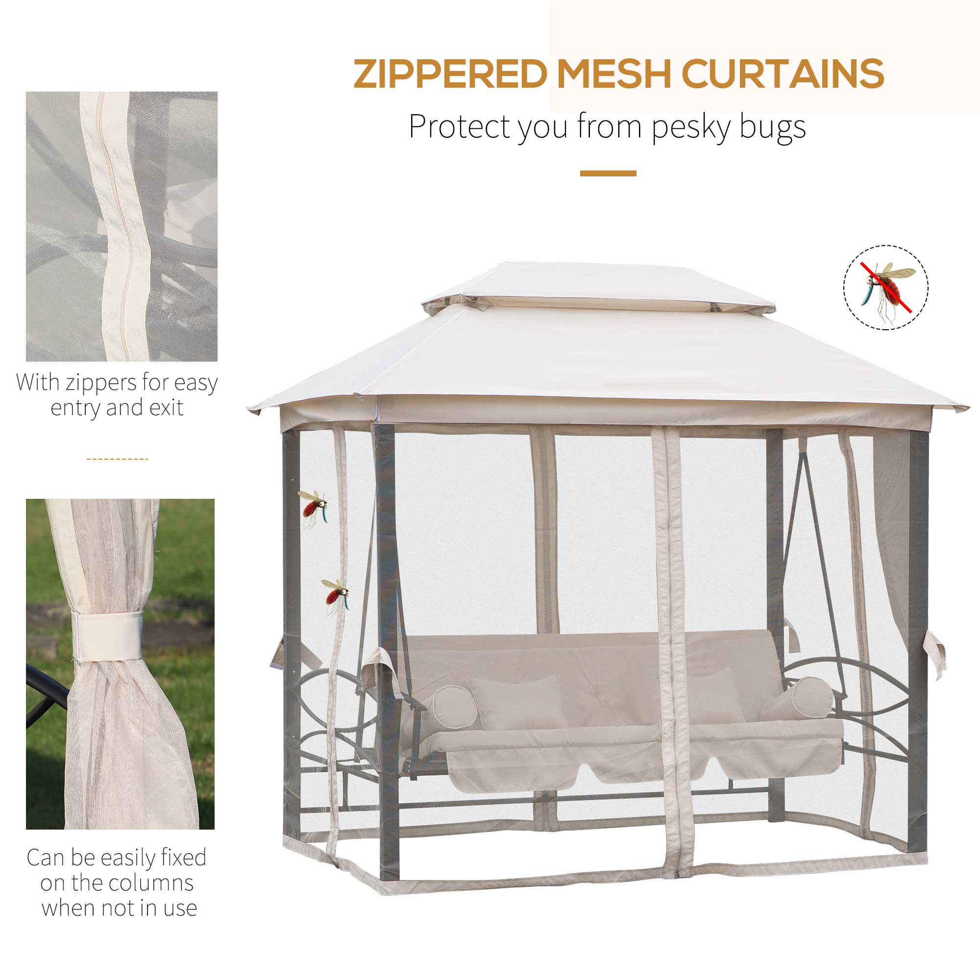 2-in-1 Convertible Gazebo Swing Chair Bed W/Netting - Image 4