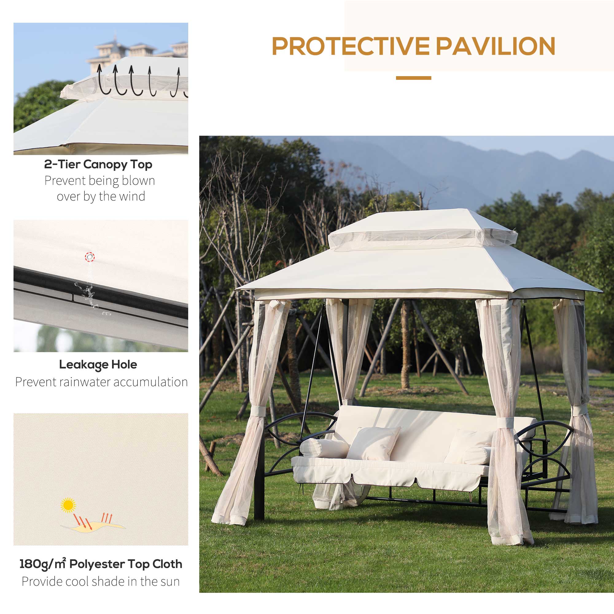 2-in-1 Convertible Gazebo Swing Chair Bed W/Netting - Image 6
