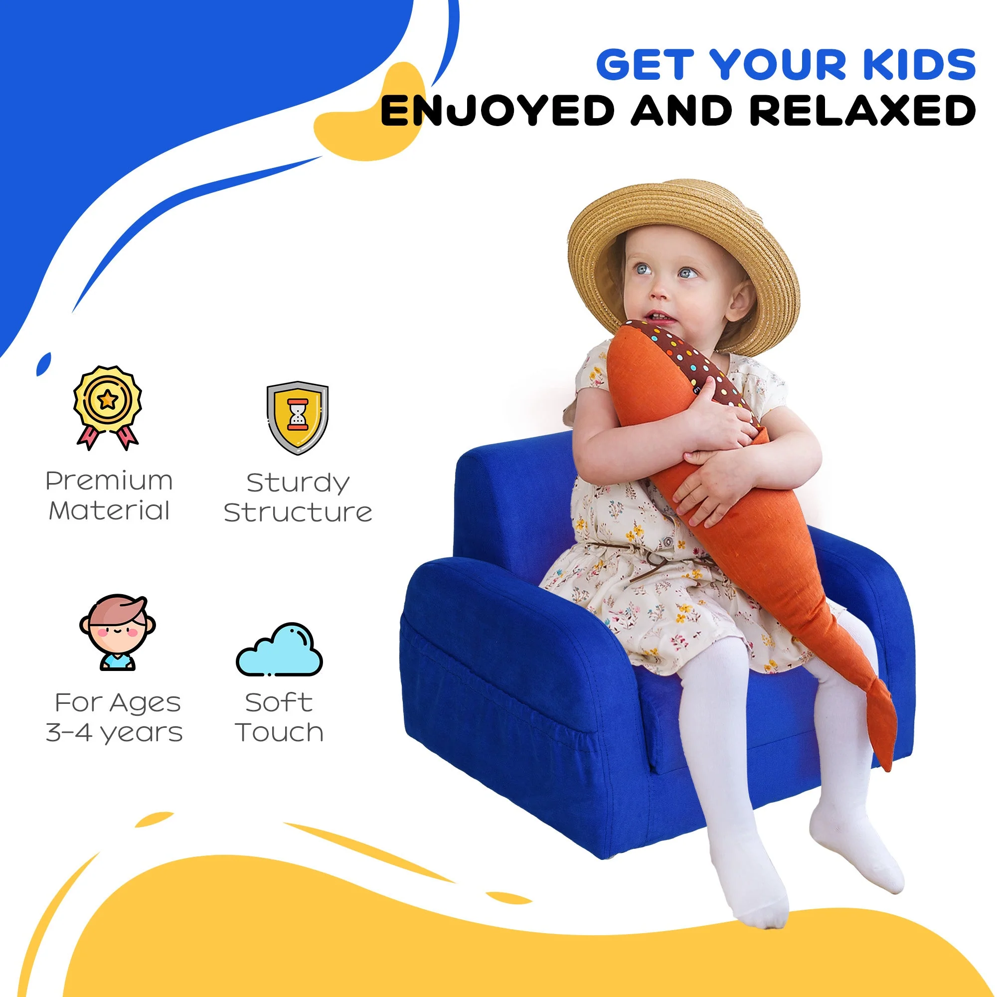 2 In 1 Kids Children Sofa Chair Bed Folding Couch Soft Flannel Foam Toddler Furniture for 3-4 years old Playroom Bedroom Living Room - Image 4