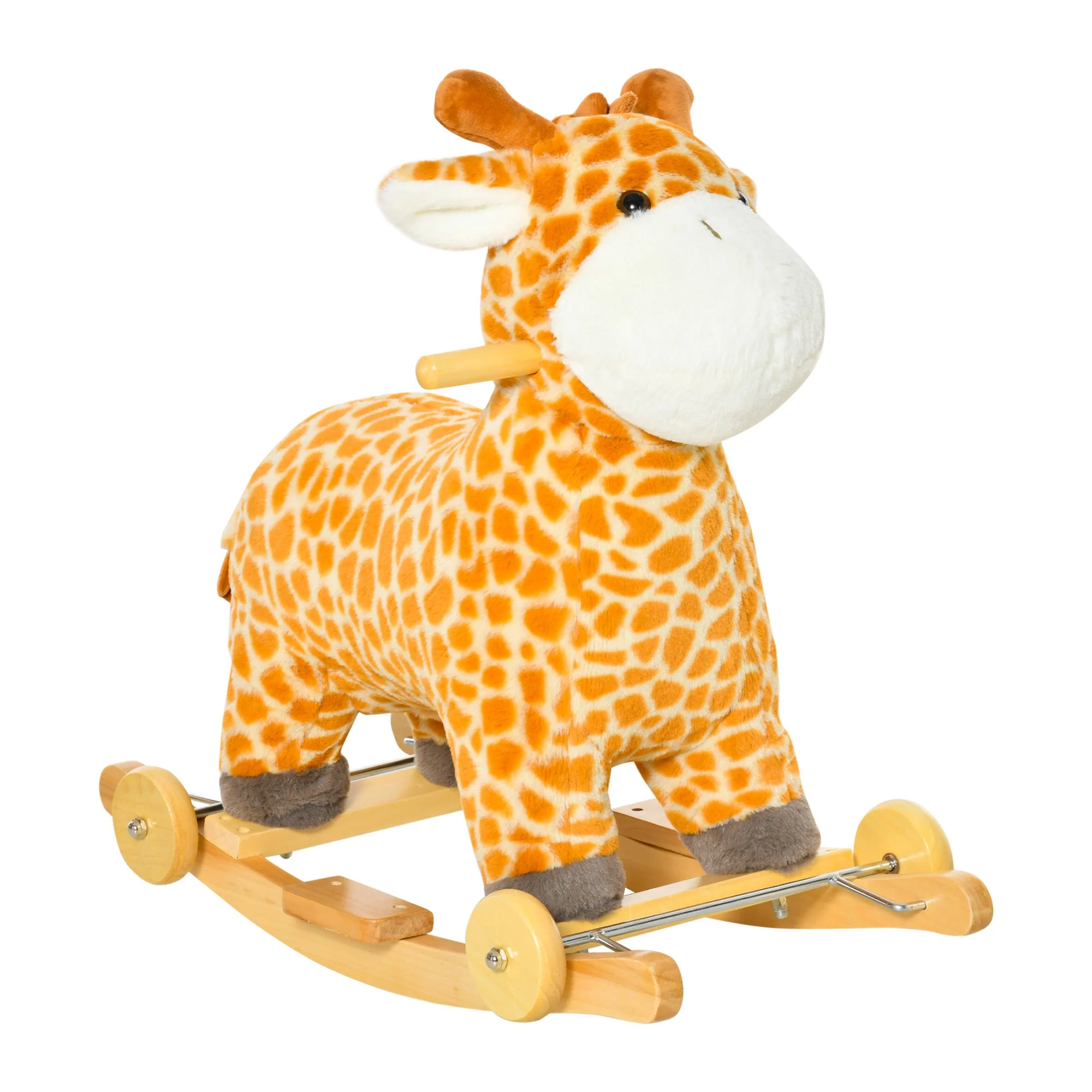 2 In 1 Kids Todder Rocking Horse Plush Ride On Giraffe Rocker with Wheels Wooden Base Animal Sounds for 36-72 Months - Image 2