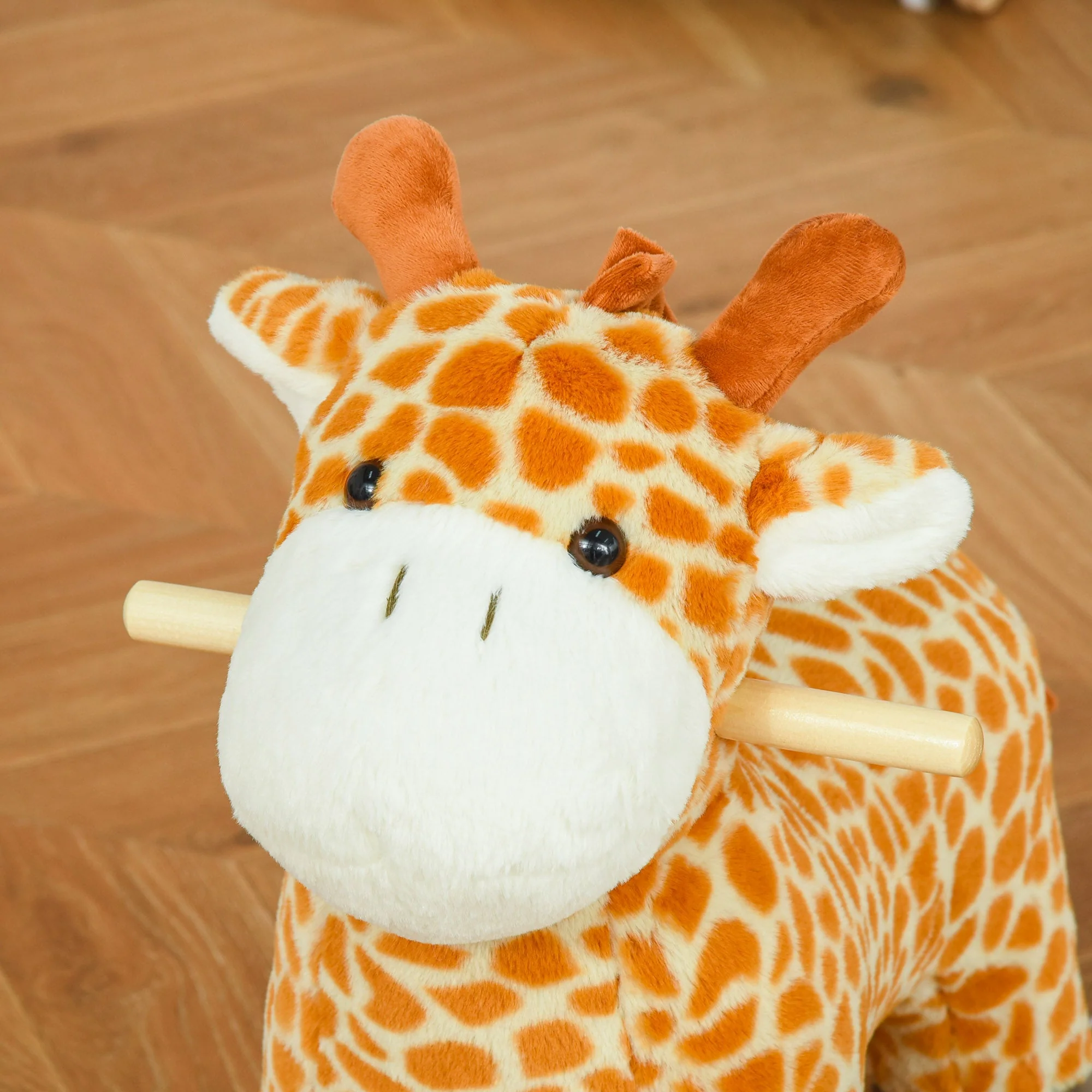2 In 1 Kids Todder Rocking Horse Plush Ride On Giraffe Rocker with Wheels Wooden Base Animal Sounds for 36-72 Months - Image 9