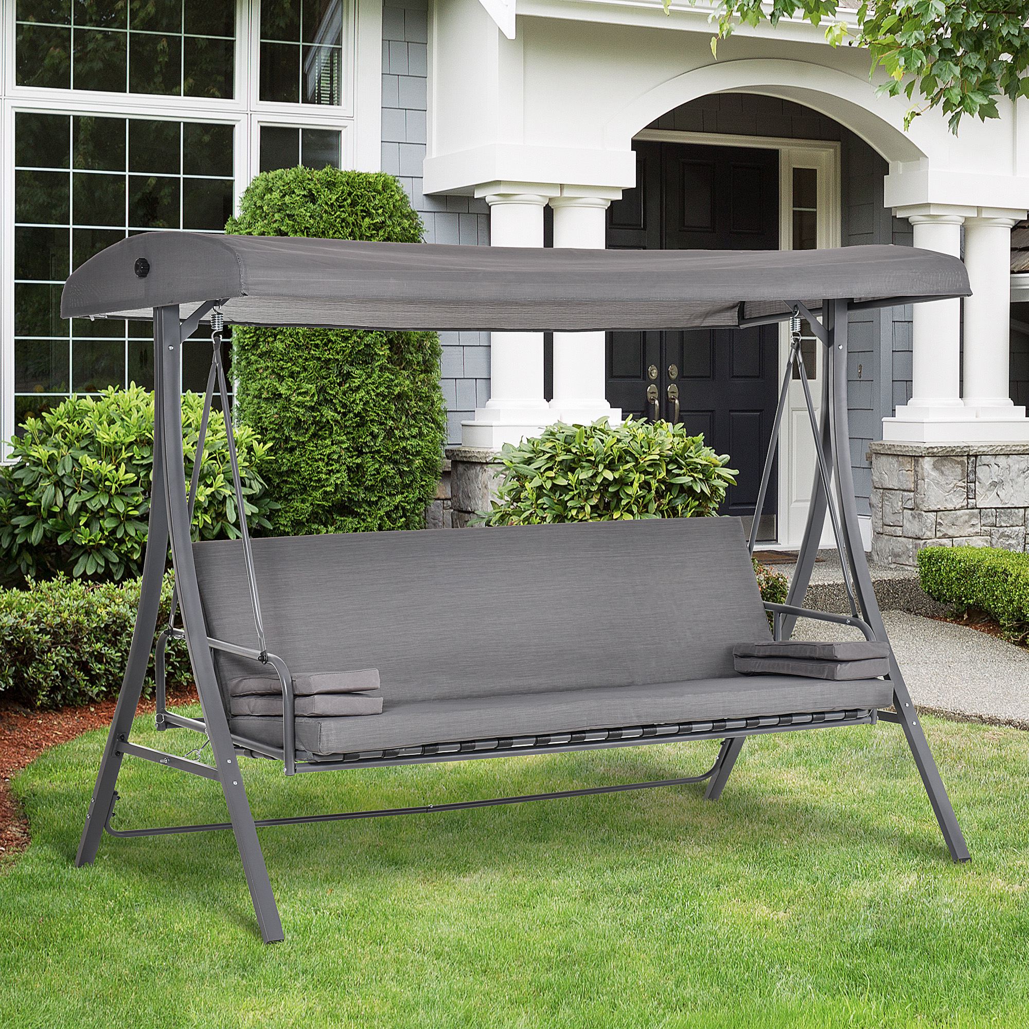 2-in-1 Patio 3 Seater Swing Chair Hammock w/ Cushion Adjustable Canopy Garden - Image 2