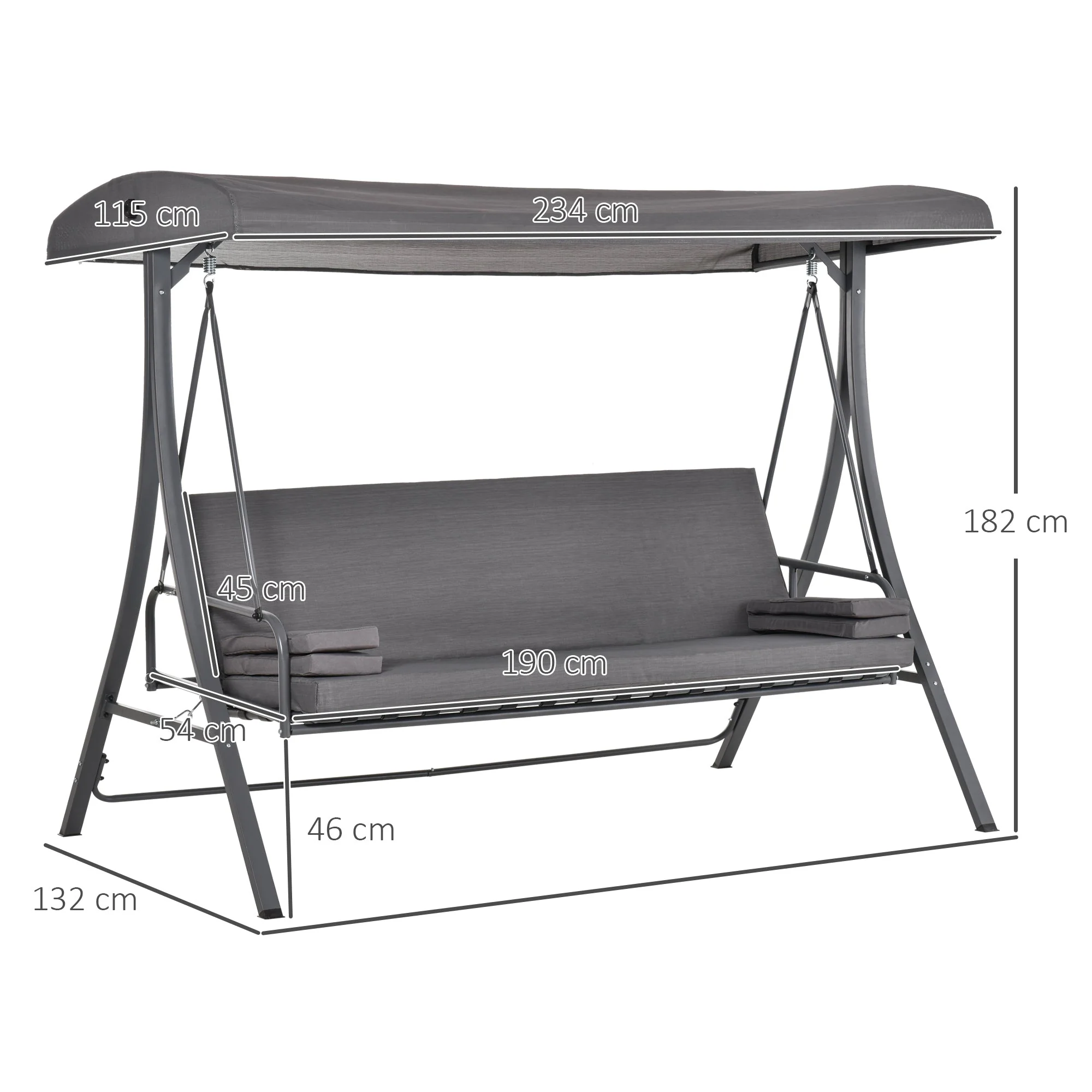 2-in-1 Patio 3 Seater Swing Chair Hammock w/ Cushion Adjustable Canopy Garden - Image 3