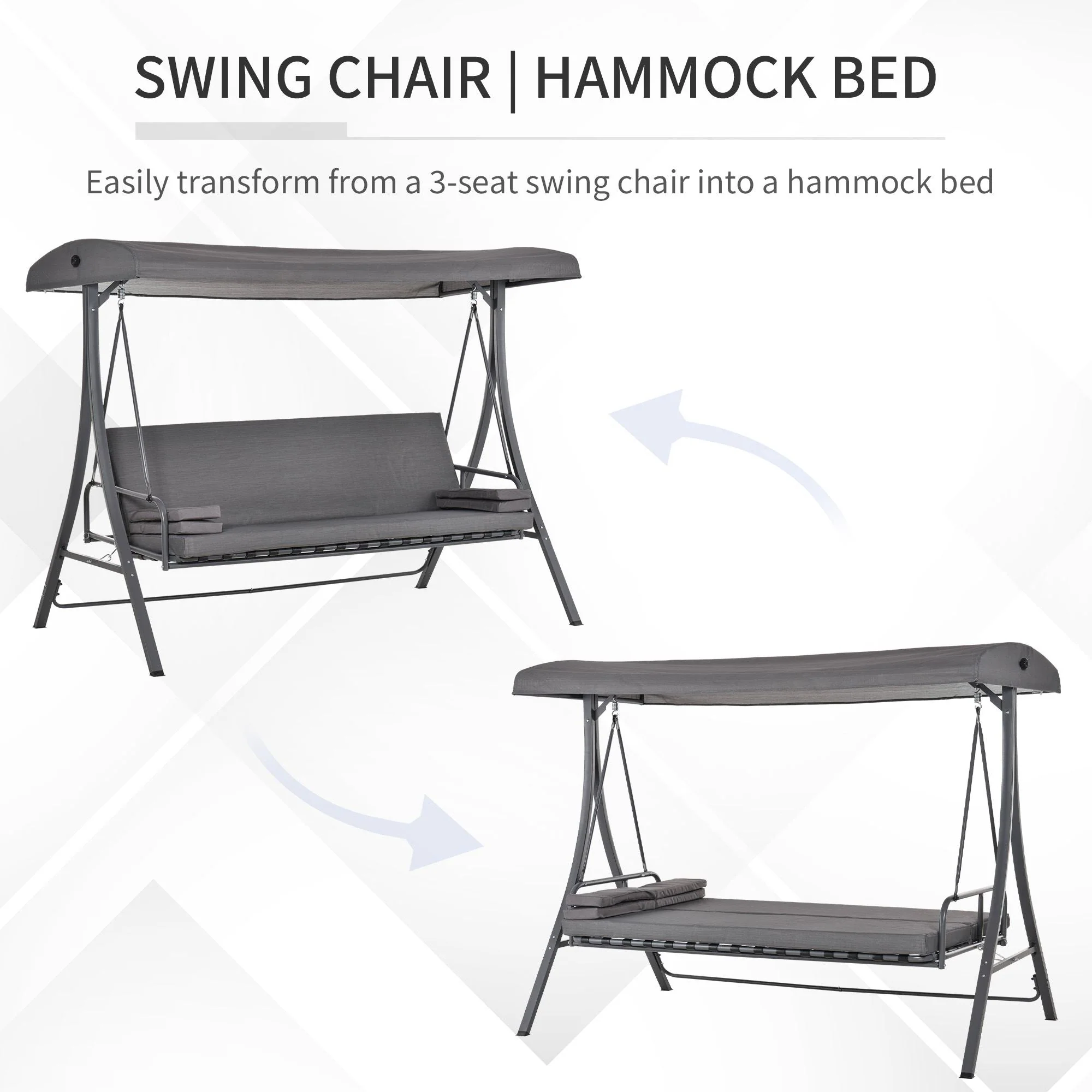 2-in-1 Patio 3 Seater Swing Chair Hammock w/ Cushion Adjustable Canopy Garden - Image 4