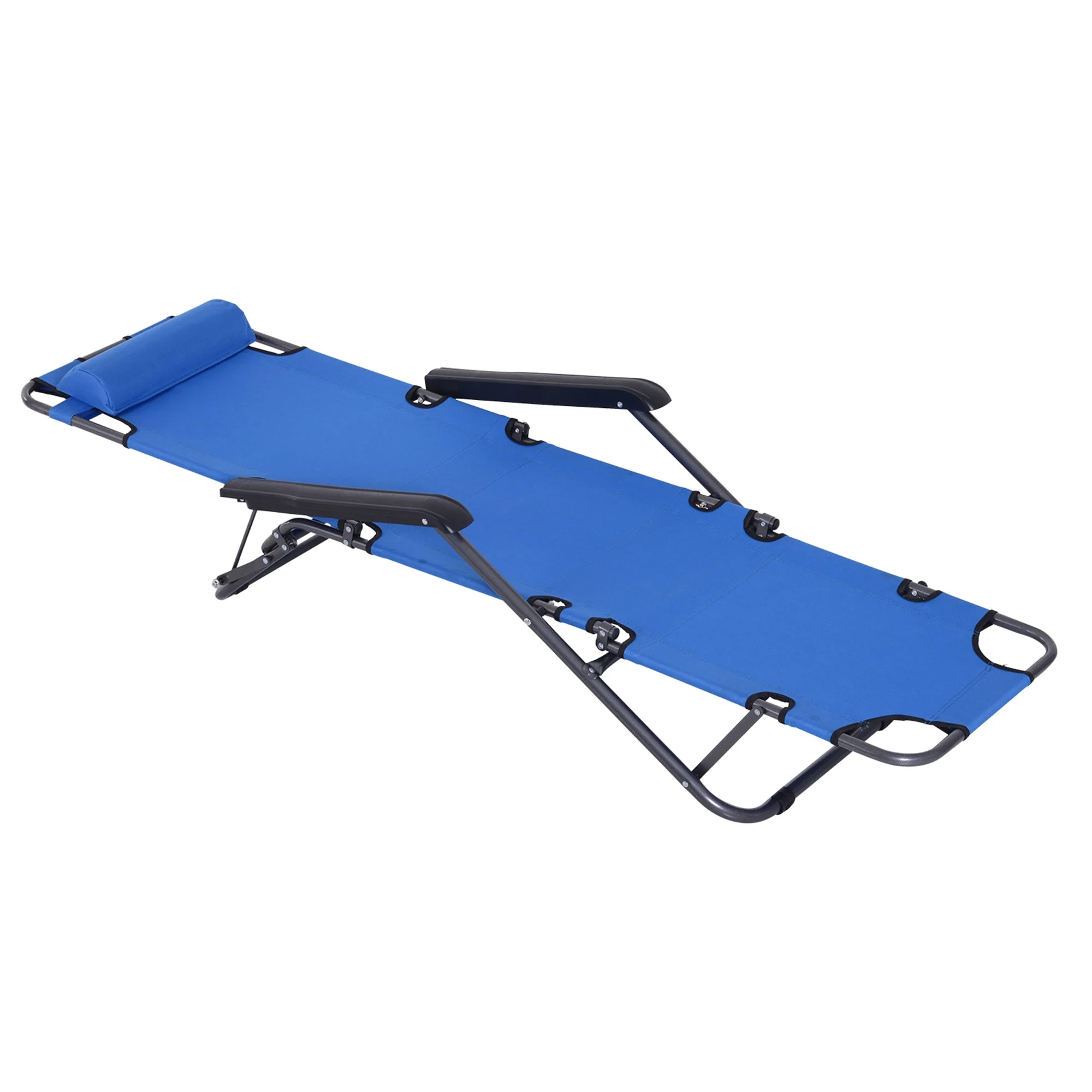 2 in 1 Sun Lounger Folding Reclining Chair Garden Outdoor Camping Adjustable Back with Pillow Blue - Image 8