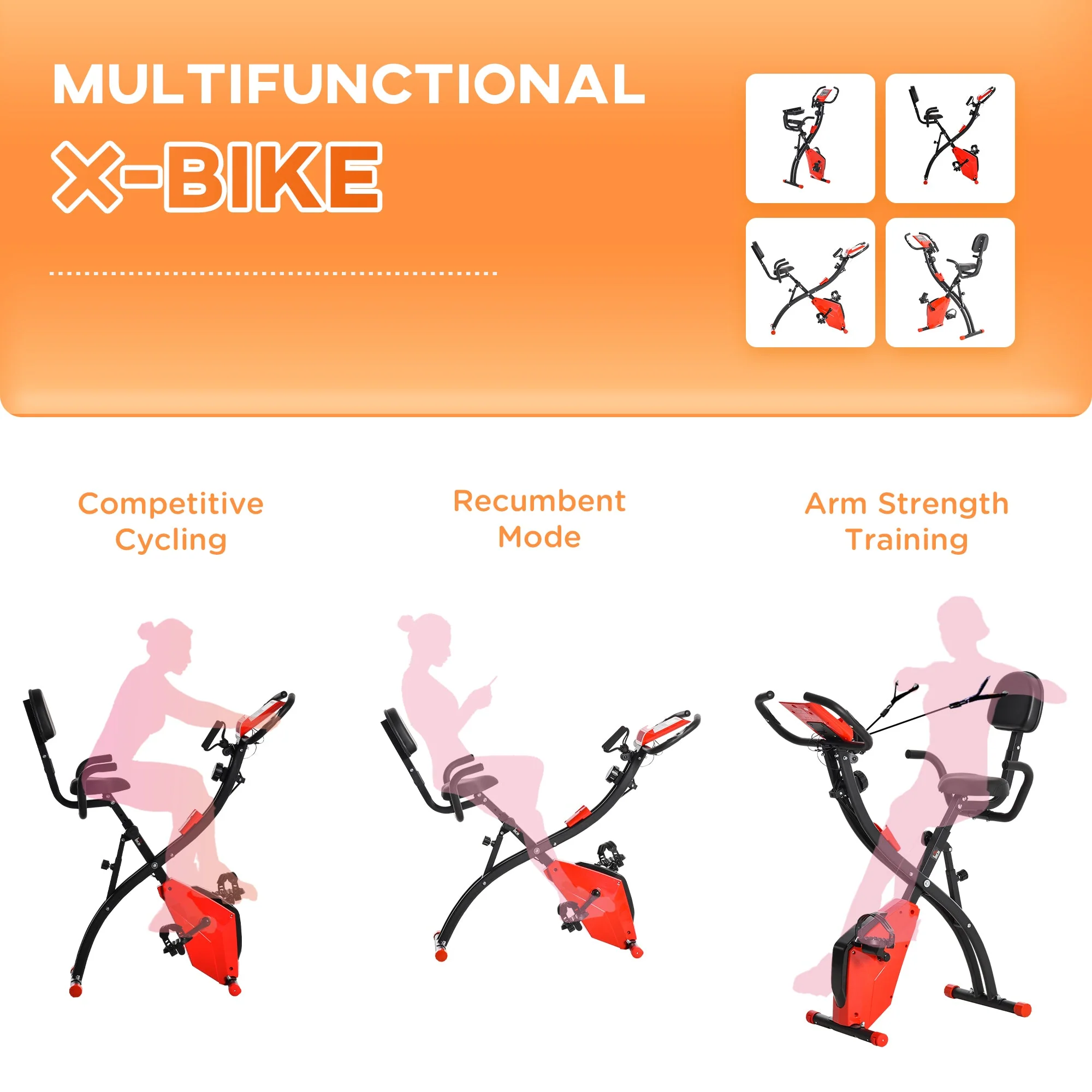 2-In-1 Upright Exercise Bike Adjustable Resistance Fitness Home Cycle Red - Image 6