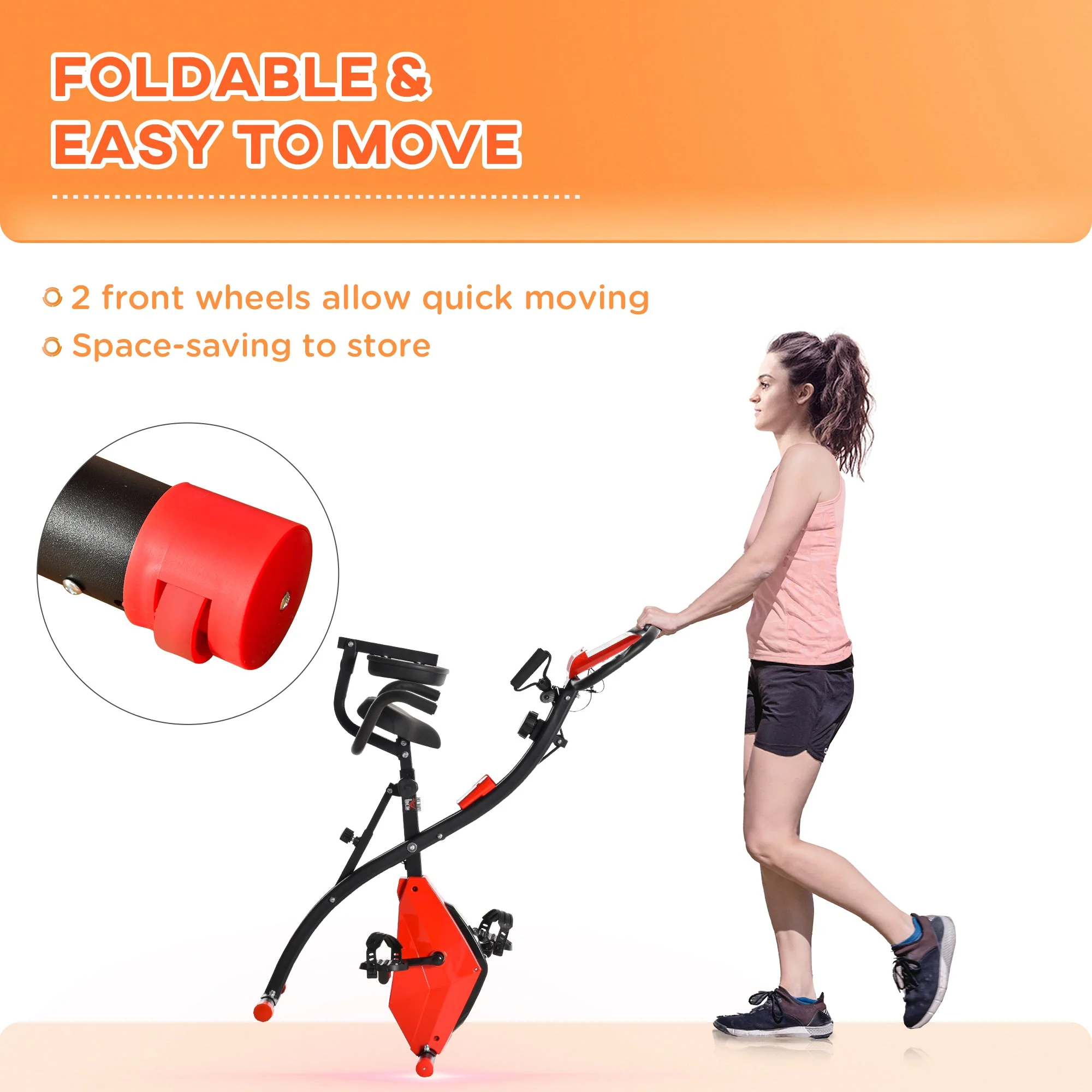 2-In-1 Upright Exercise Bike Adjustable Resistance Fitness Home Cycle Red - Image 7