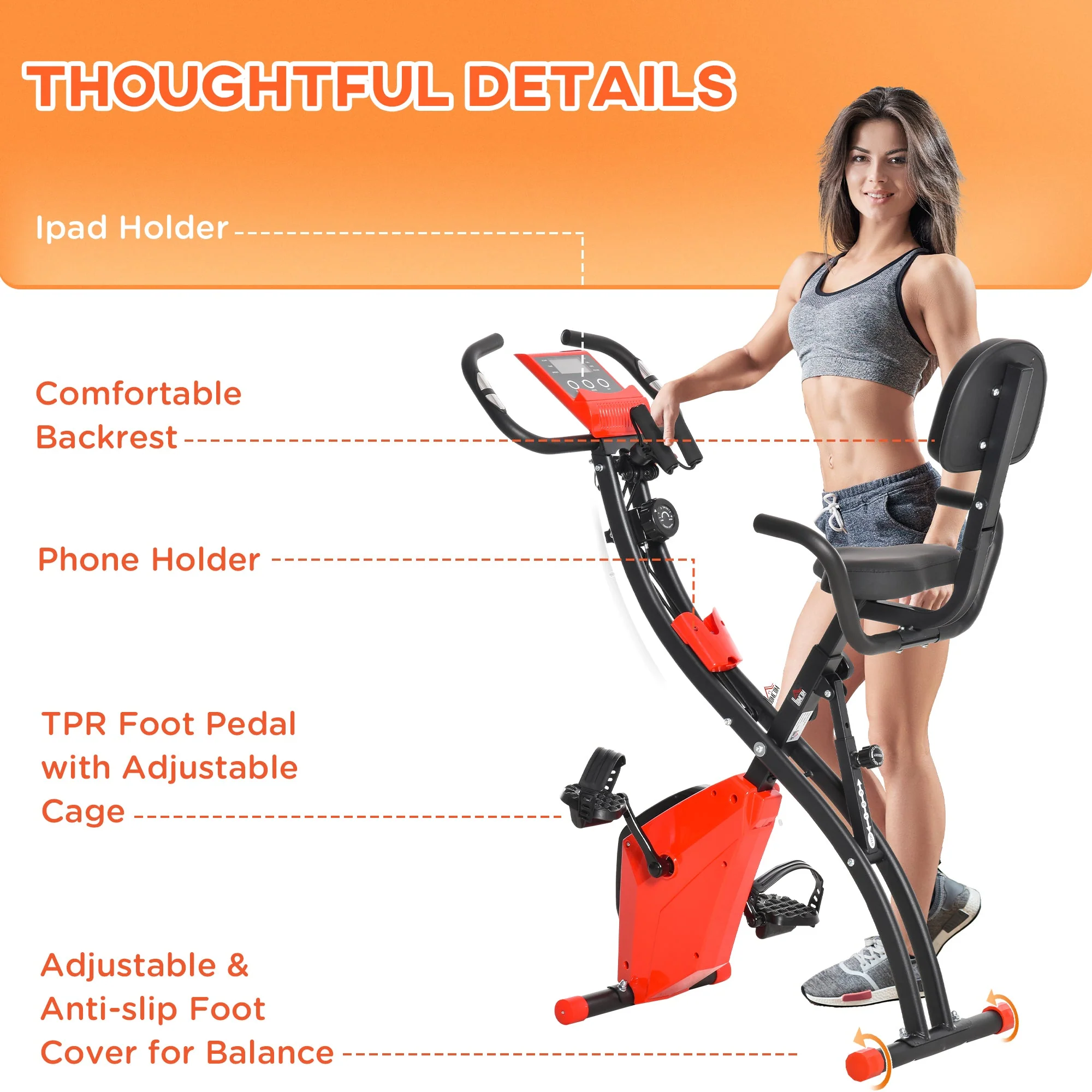 2-In-1 Upright Exercise Bike Adjustable Resistance Fitness Home Cycle Red - Image 8