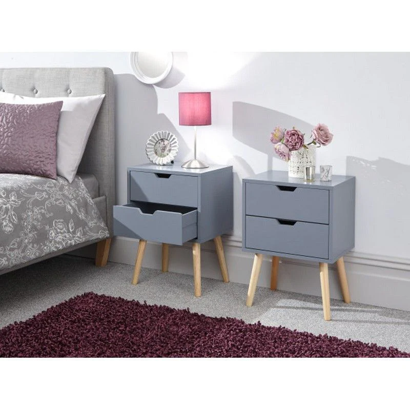 2 Nyborg Bedside Tables Dark Grey 2 Drawers - Image 2