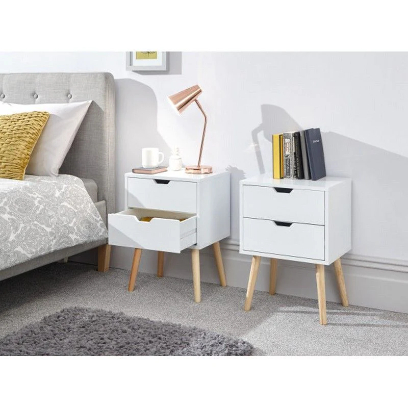 2 Nyborg Bedside Tables White 2 Drawers - Image 2