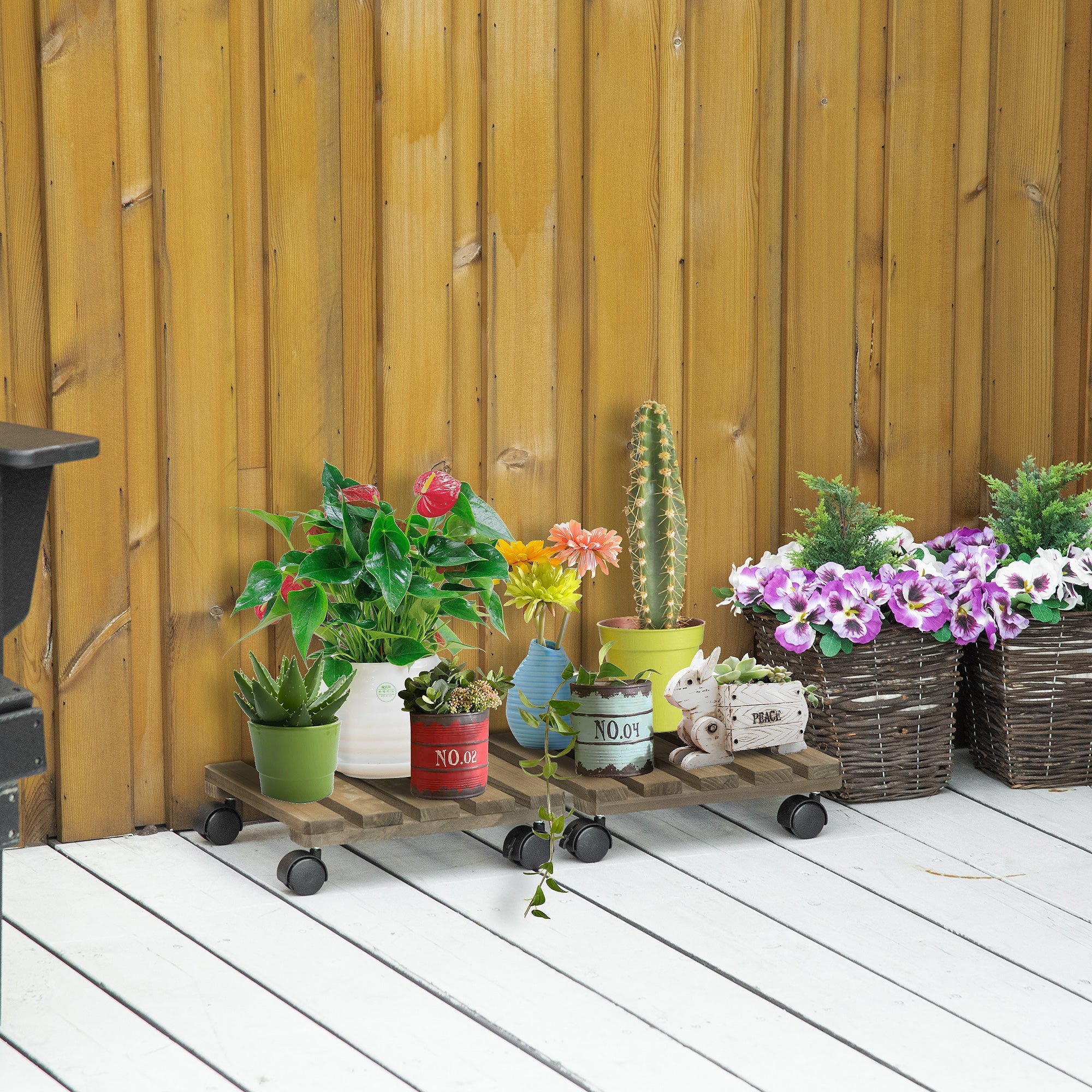 2 Pack Plant Stand with Wheels Mobile Flowerpot Holder for Indoor & Outdoor Use - Image 2