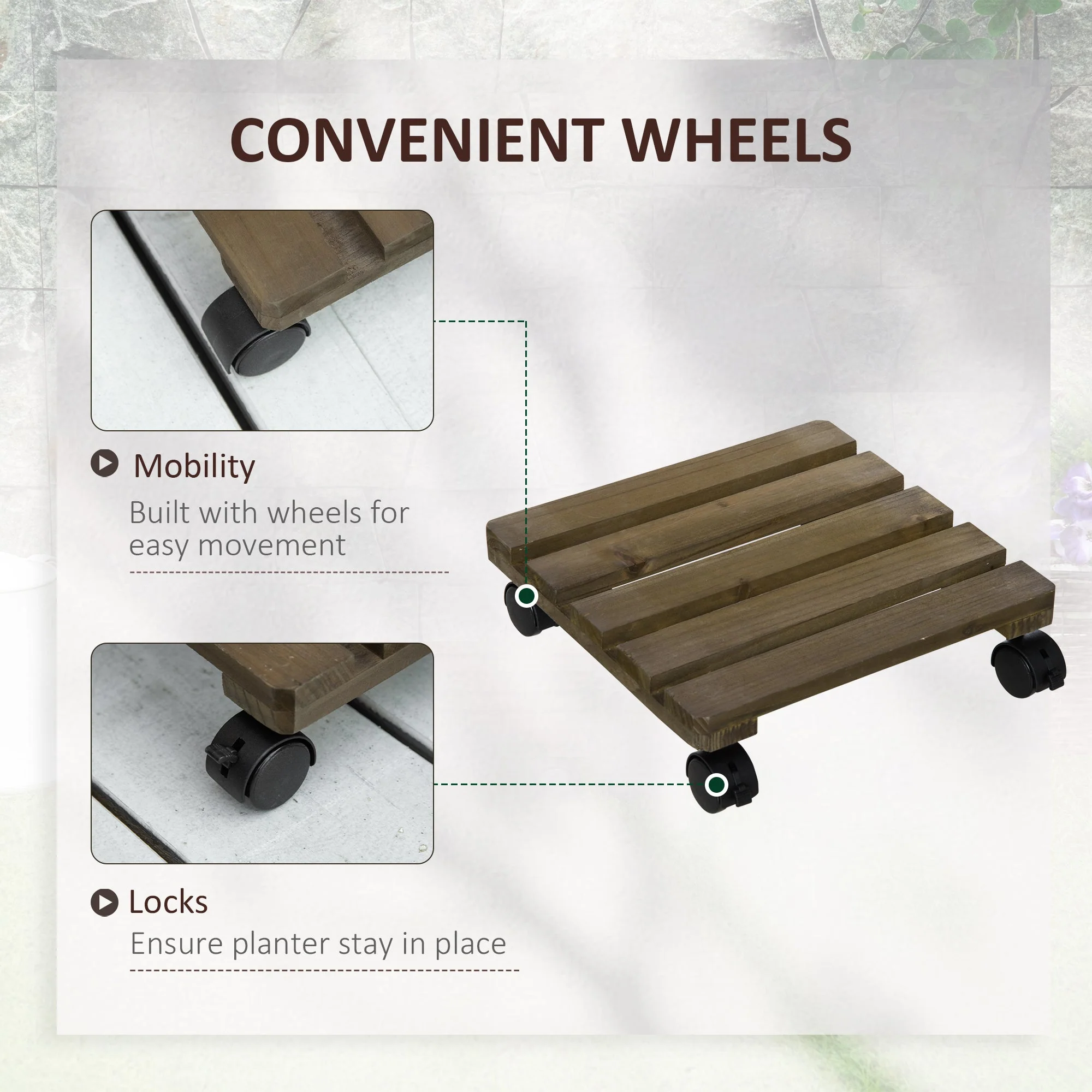 2 Pack Plant Stand with Wheels Mobile Flowerpot Holder for Indoor & Outdoor Use - Image 4
