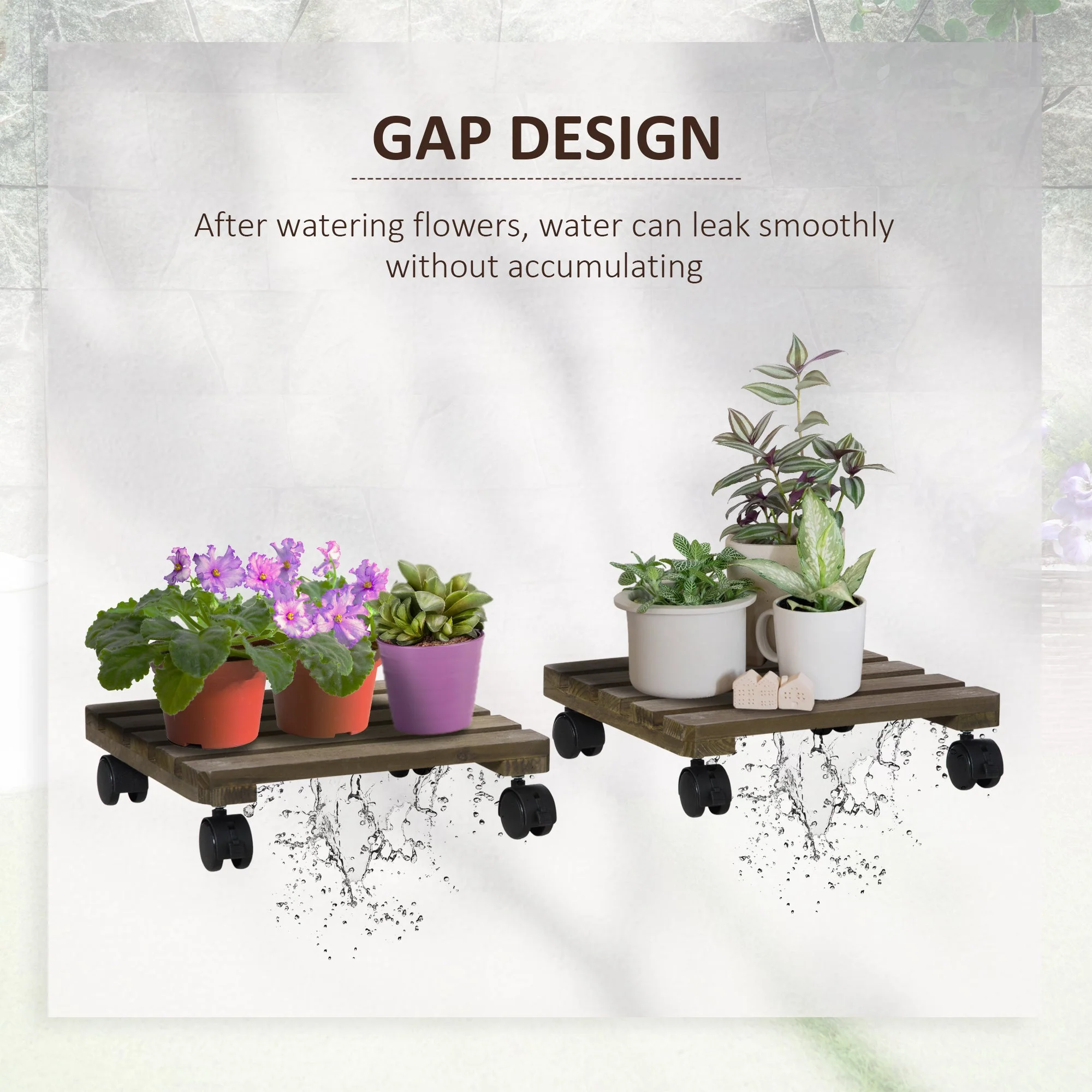 2 Pack Plant Stand with Wheels Mobile Flowerpot Holder for Indoor & Outdoor Use - Image 5