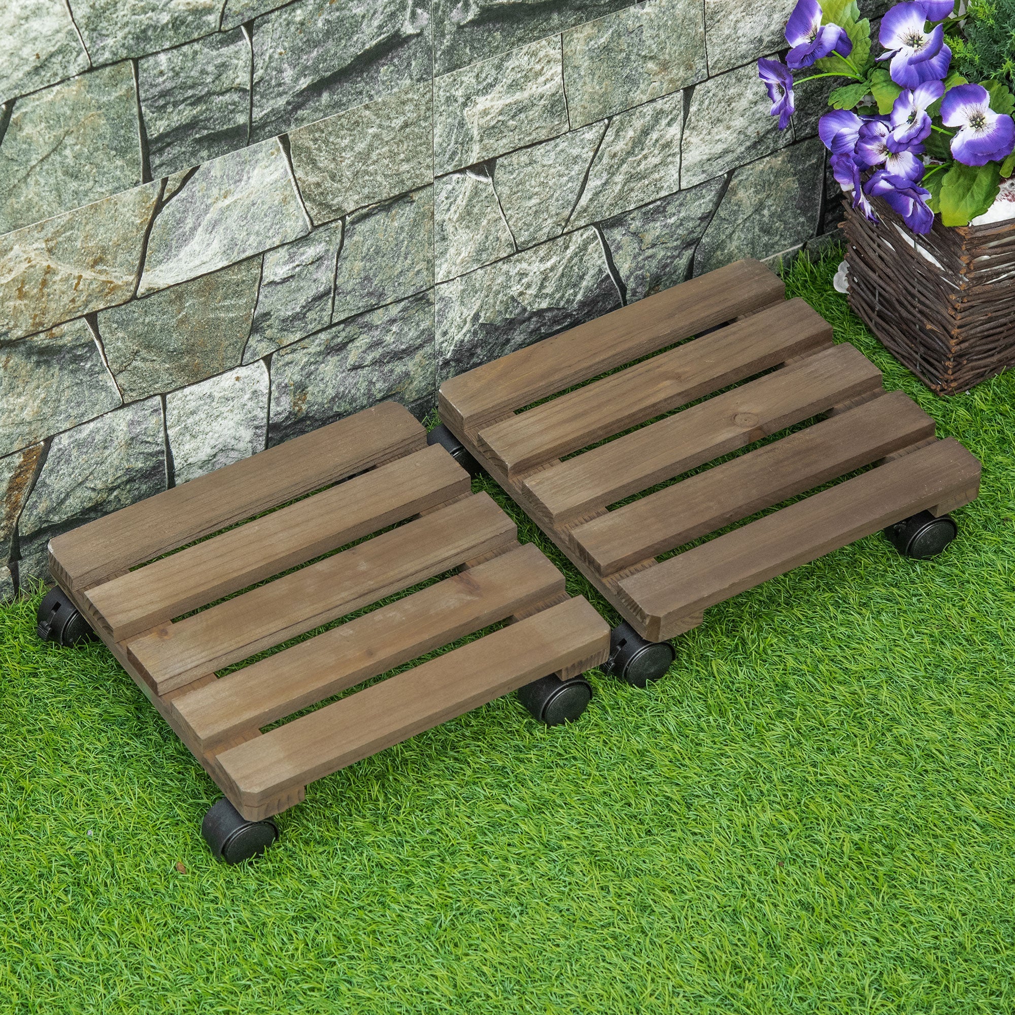 2 Pack Plant Stand with Wheels Mobile Flowerpot Holder for Indoor & Outdoor Use - Image 7