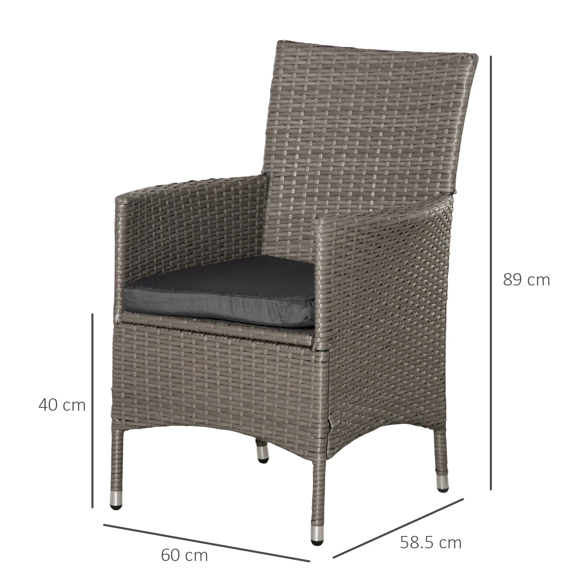 2 PC Outdoor Rattan Armchair Dining Chair Garden Patio Furniture w/ Armrests Cushions Grey - Image 3