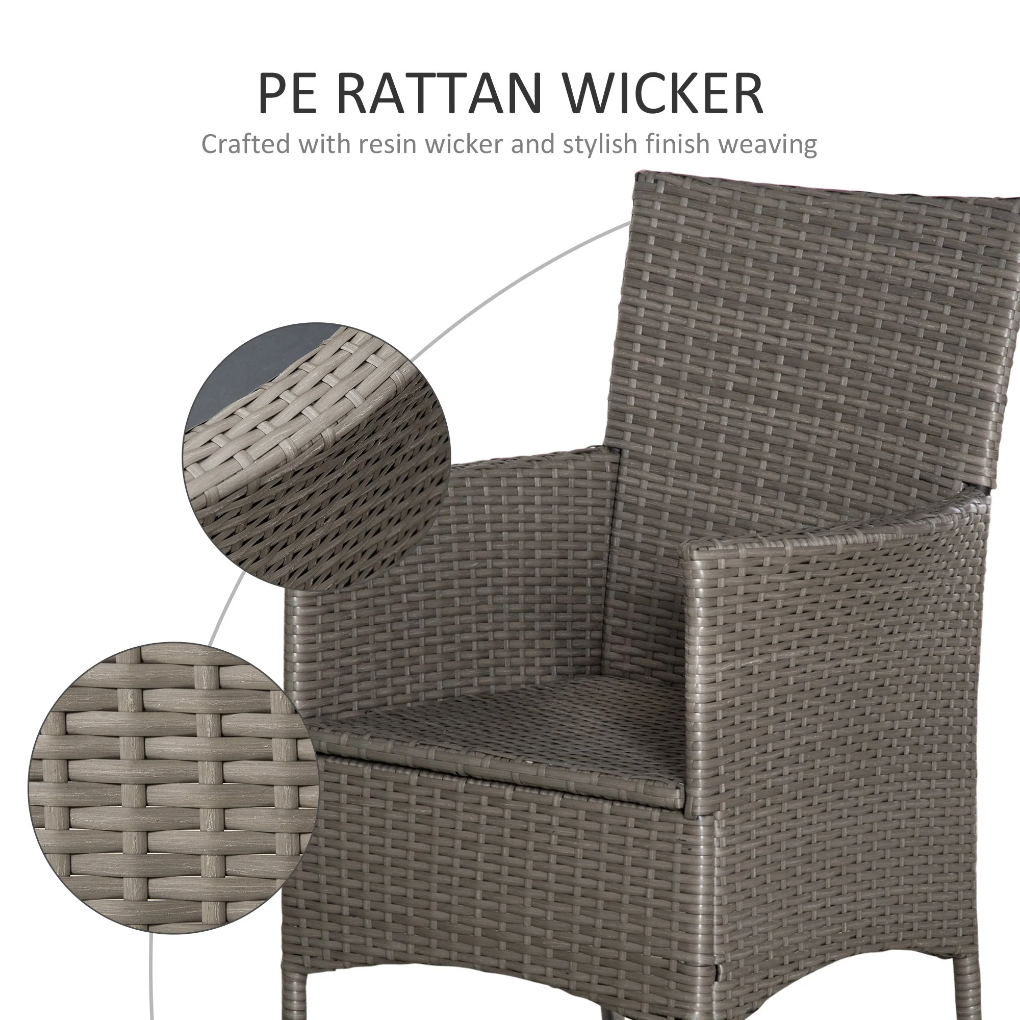 2 PC Outdoor Rattan Armchair Dining Chair Garden Patio Furniture w/ Armrests Cushions Grey - Image 7