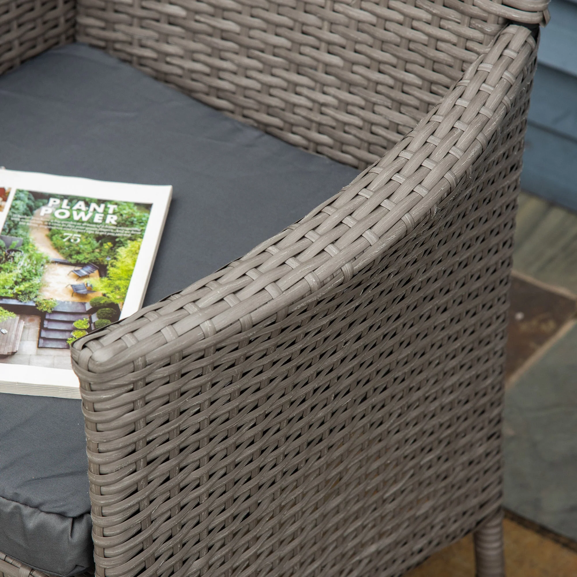 2 PC Outdoor Rattan Armchair Dining Chair Garden Patio Furniture w/ Armrests Cushions Grey - Image 8