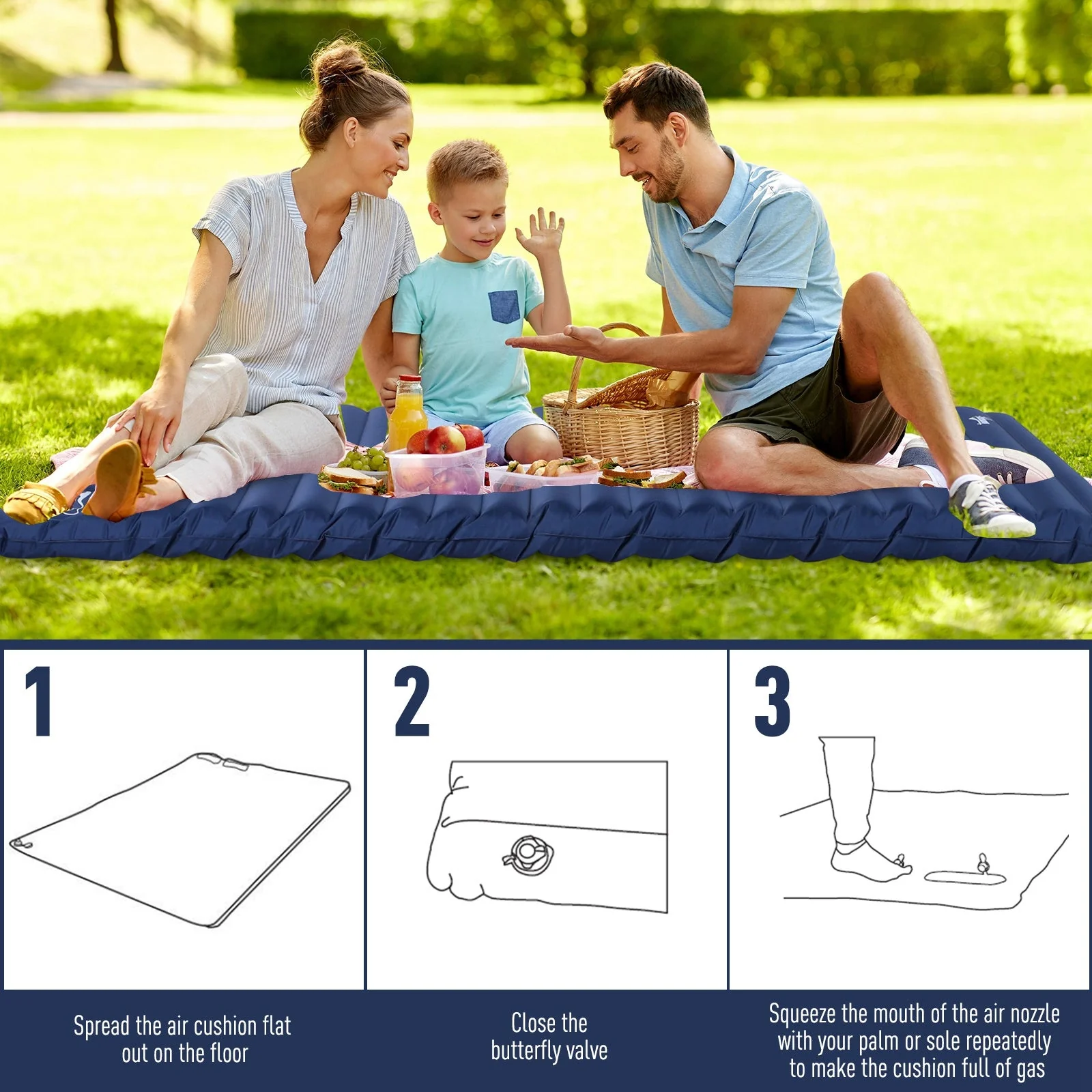 2 Person Camping Inflating Sleeping Mat Inflatable Mattress Ultralight Folding Bed Portable Air Bed for Outdoor Backpacking Hiking Travel - Blue - Image 6