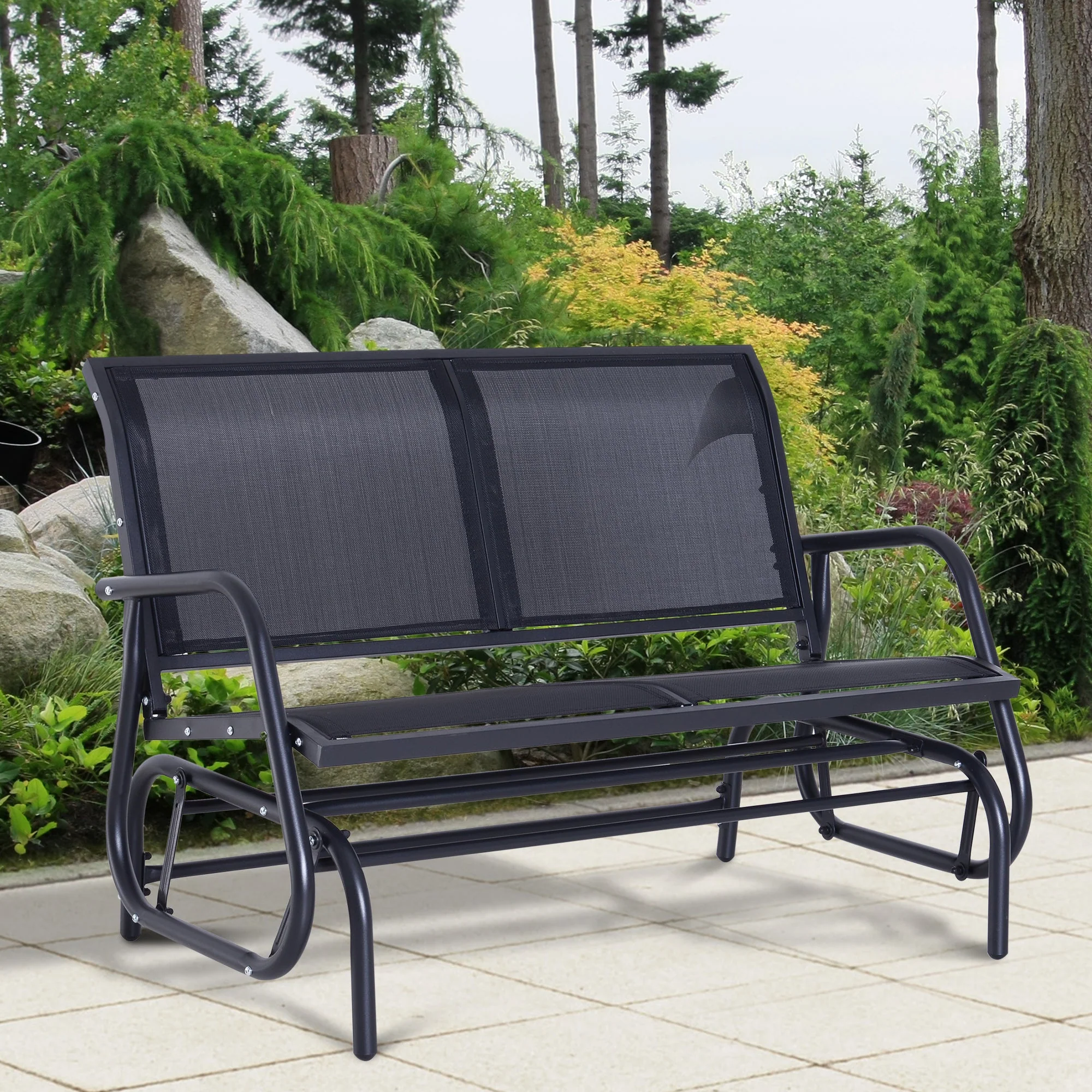 2-Person Outdoor Glider Bench Patio 2 Seater Swing Gliding Chair Loveseat w/Power Coated Steel Frame for Backyard Garden Porch - Image 2