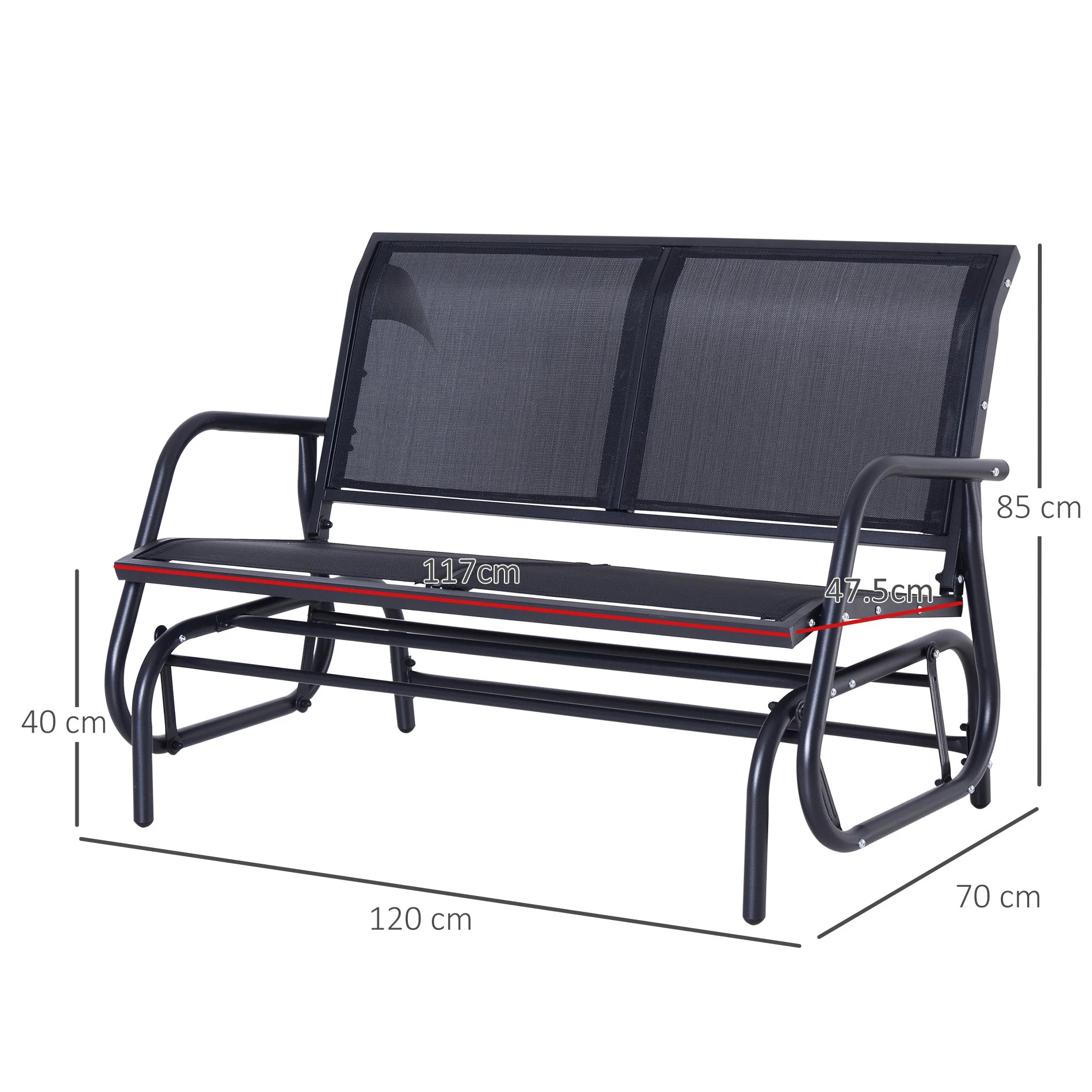 2-Person Outdoor Glider Bench Patio 2 Seater Swing Gliding Chair Loveseat w/Power Coated Steel Frame for Backyard Garden Porch - Image 3