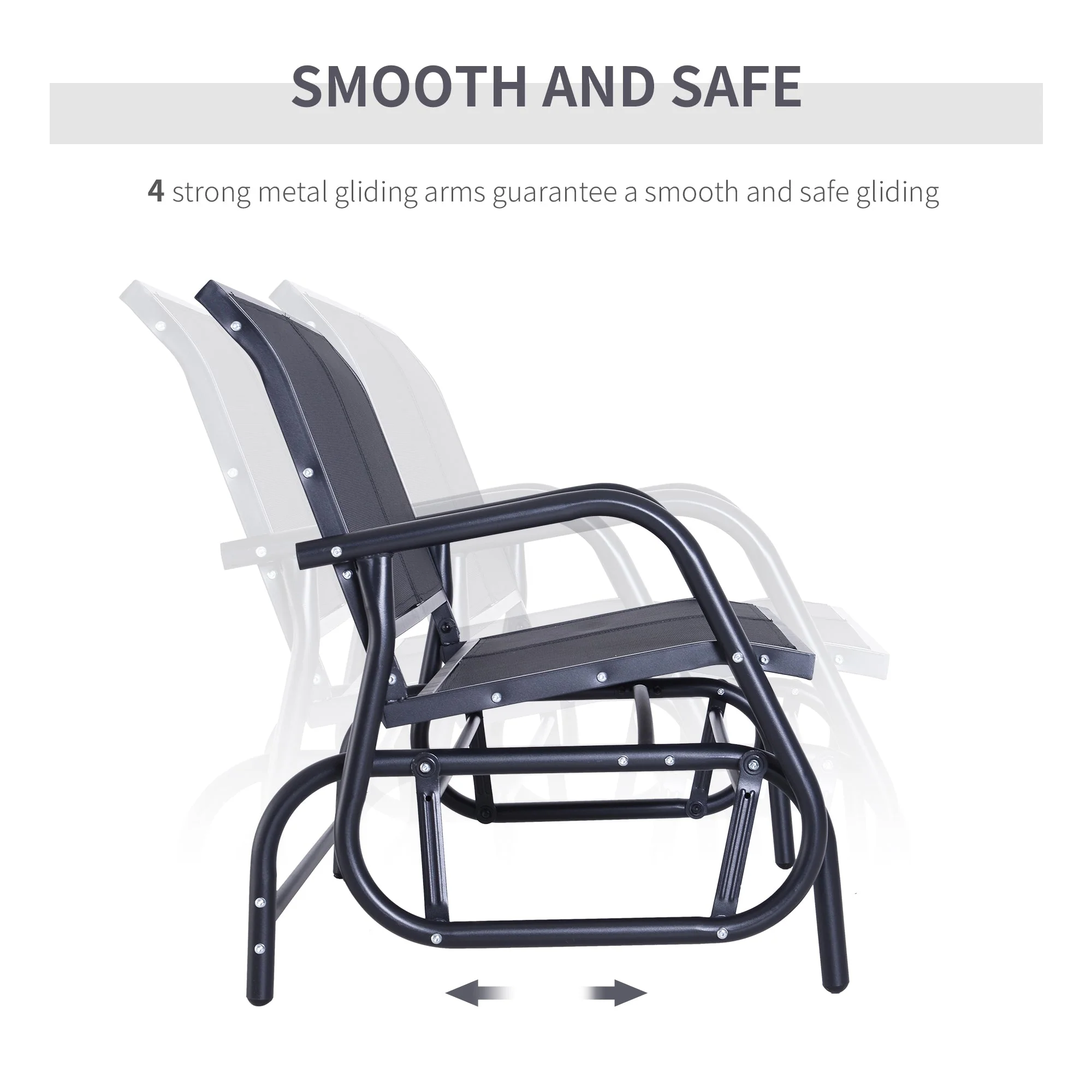 2-Person Outdoor Glider Bench Patio 2 Seater Swing Gliding Chair Loveseat w/Power Coated Steel Frame for Backyard Garden Porch - Image 5