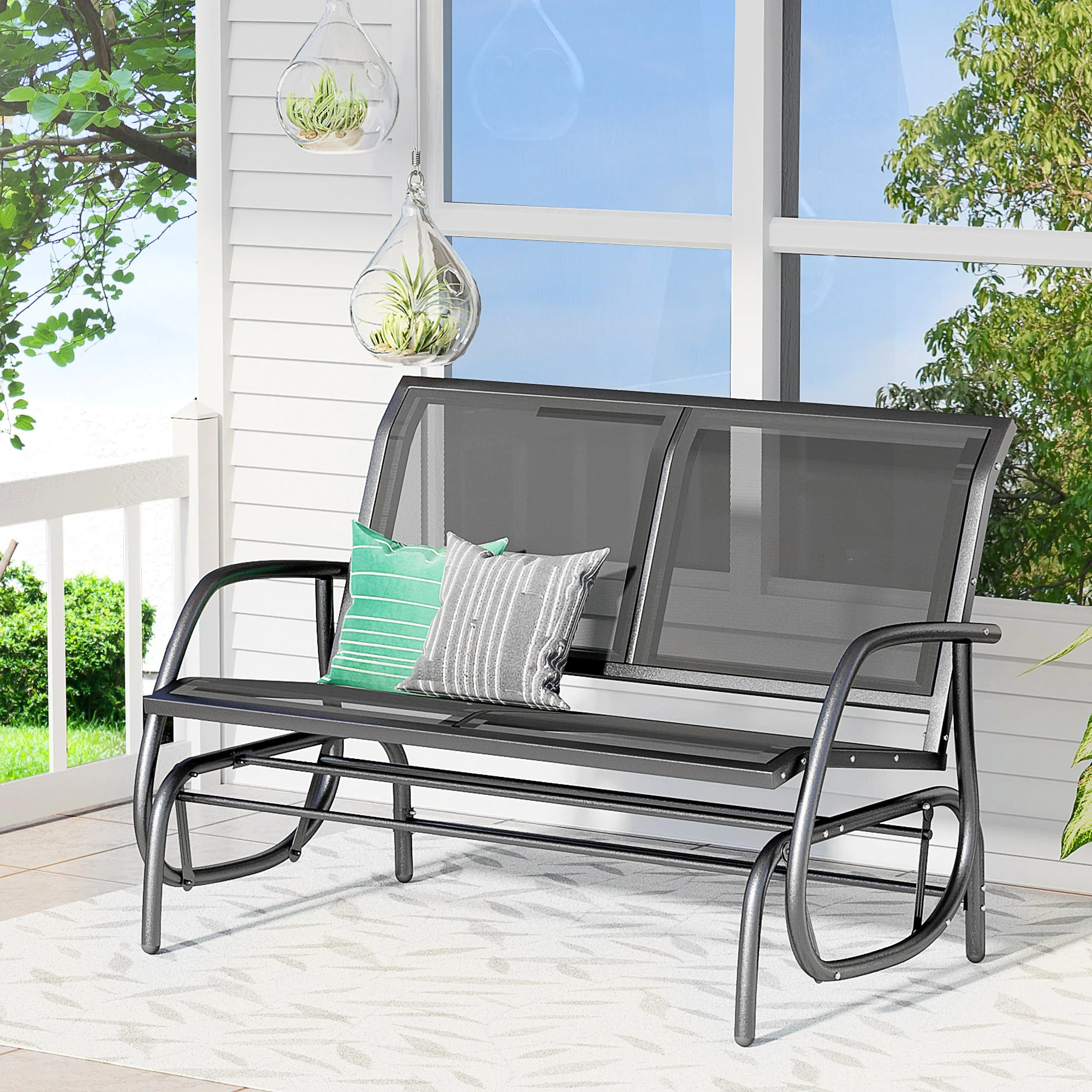 2-Person Outdoor Glider Bench Patio 2 Seater Swing Gliding Chair Loveseat w/Power Coated Steel Frame for Backyard Garden Porch - Image 9