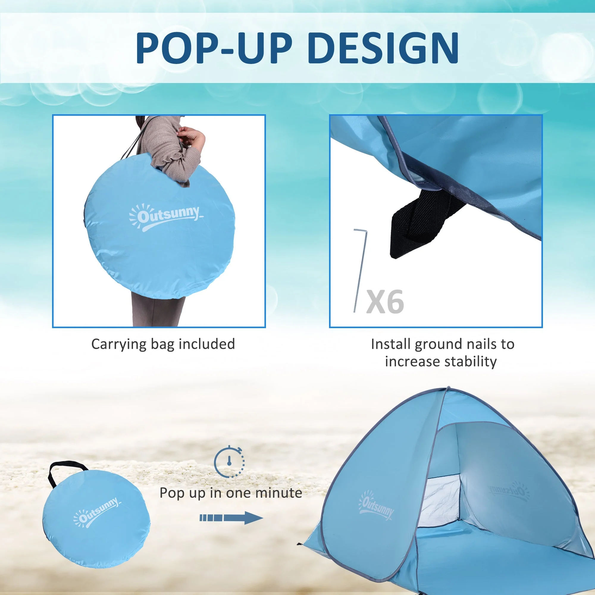 2 Person Pop Up UV Shelter Shade-Blue - Image 5