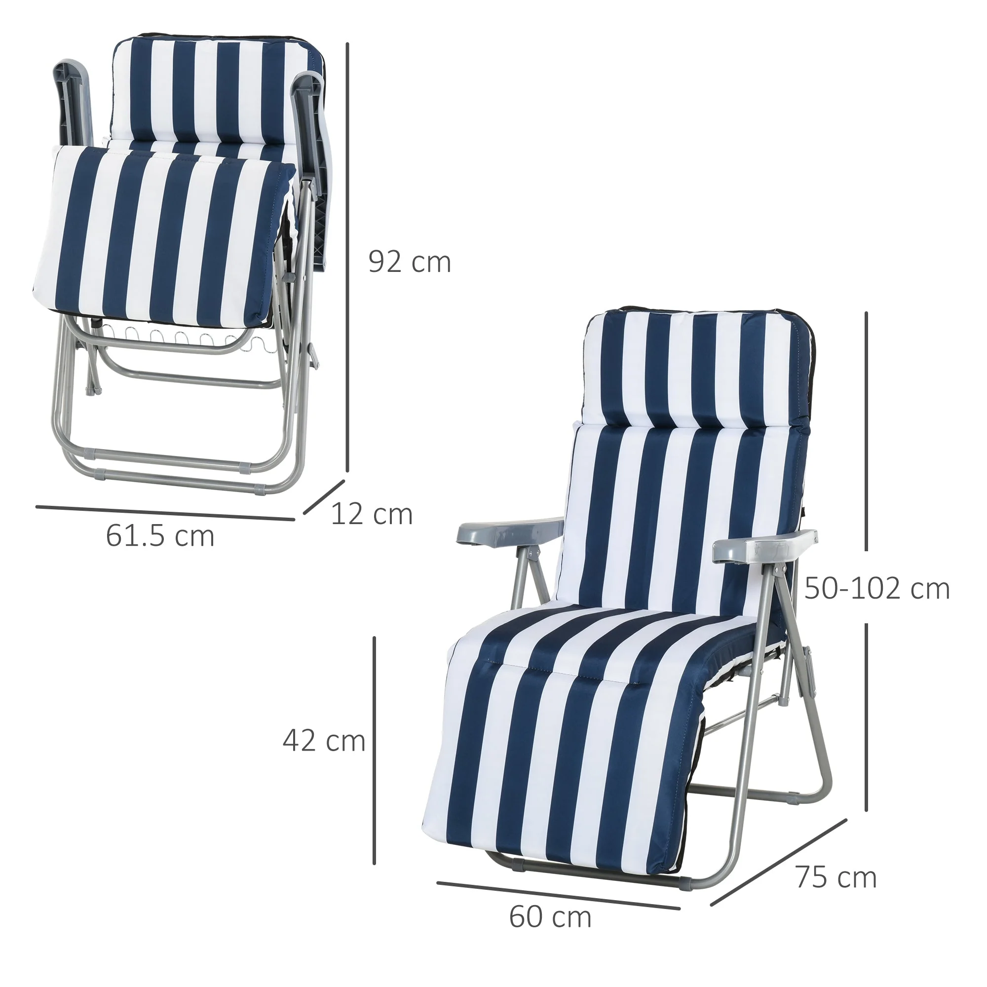 2-Piece Folding Sun Loungers Set-Blue/White - Image 2