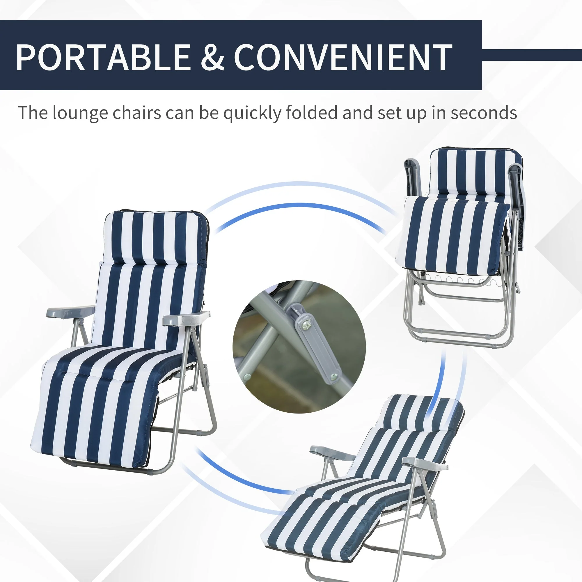 2-Piece Folding Sun Loungers Set-Blue/White - Image 5