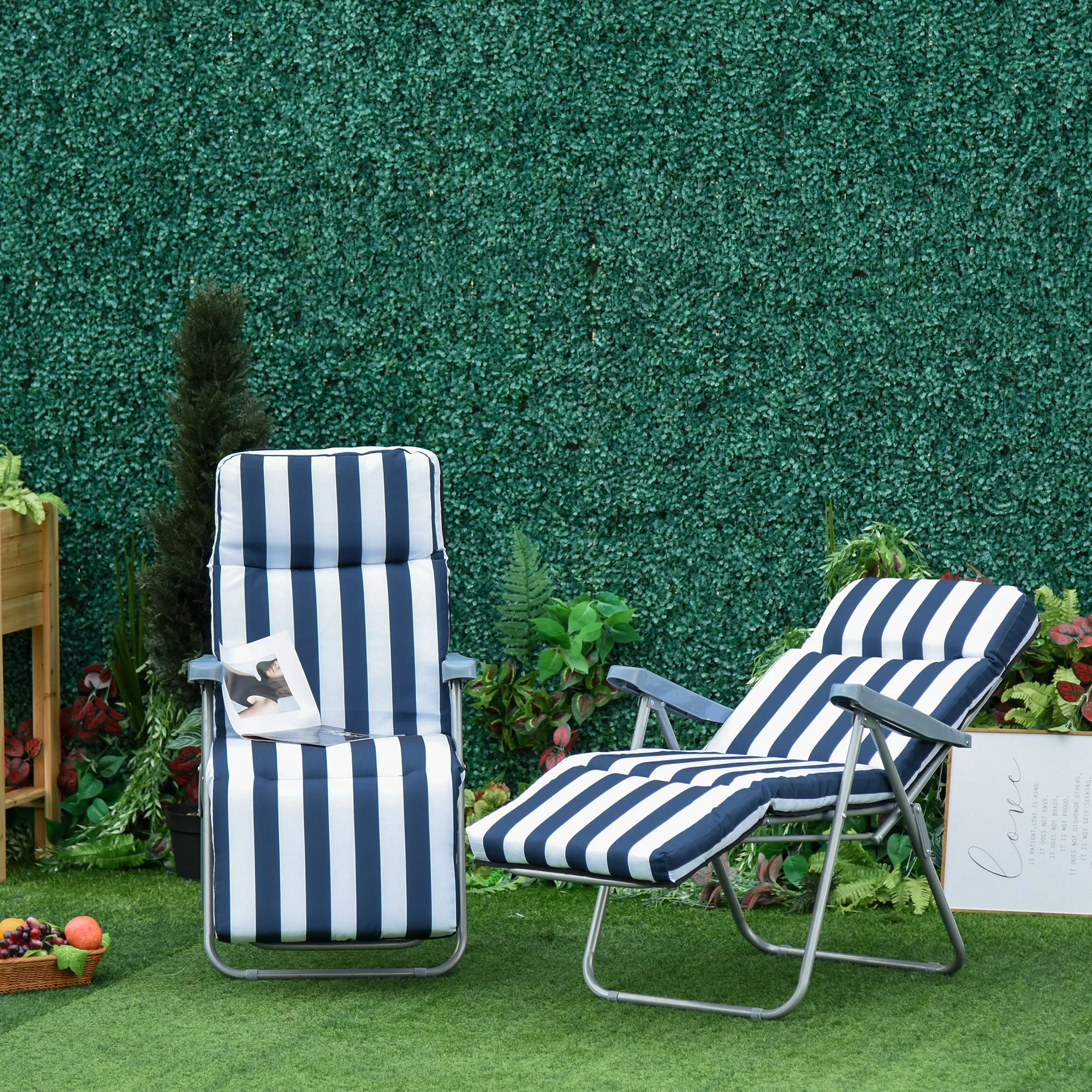 2-Piece Folding Sun Loungers Set-Blue/White - Image 8