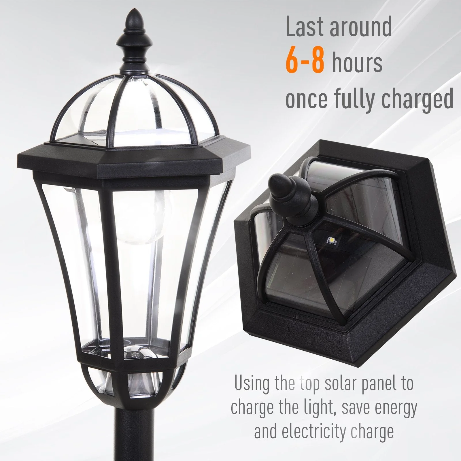 2-Piece LED Garden Lights Lamp Post Solar Powered Lantern Patio Pathway Walkway Outdoor Water-Resist Auto Switch 6 Hours Black - Image 5