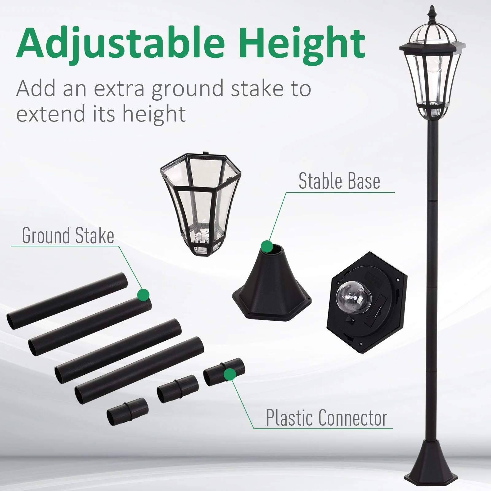 2-Piece LED Garden Lights Lamp Post Solar Powered Lantern Patio Pathway Walkway Outdoor Water-Resist Auto Switch 6 Hours Black - Image 6