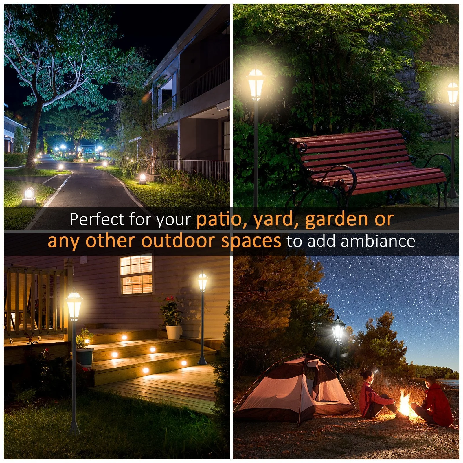 2-Piece LED Garden Lights Lamp Post Solar Powered Lantern Patio Pathway Walkway Outdoor Water-Resist Auto Switch 6 Hours Black - Image 7