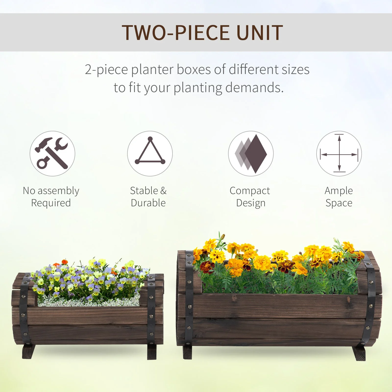 2-Piece Wooden Flower Plant Pot Outdoor&Indoor Plant Box with Solid Wood - Image 4
