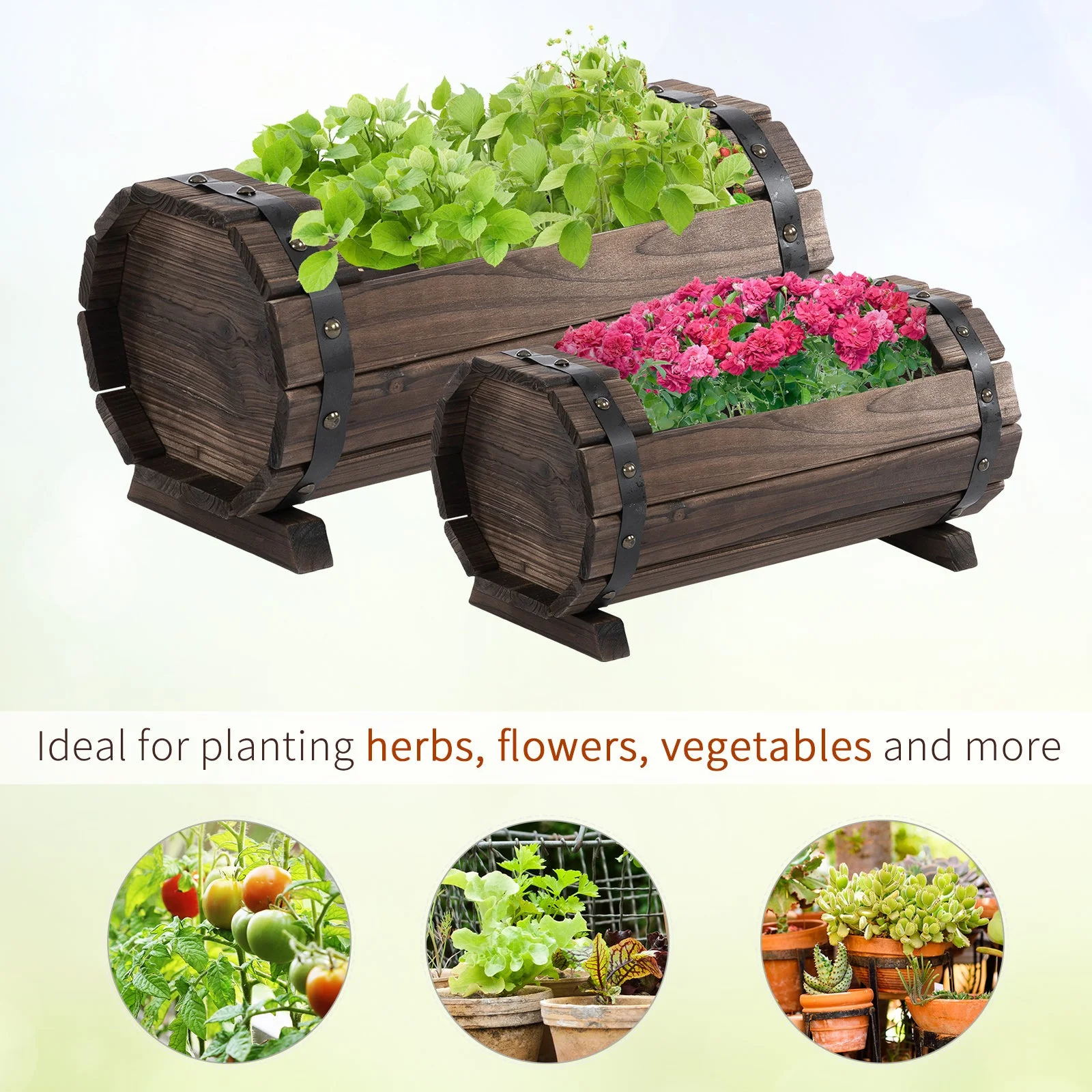 2-Piece Wooden Flower Plant Pot Outdoor&Indoor Plant Box with Solid Wood - Image 6